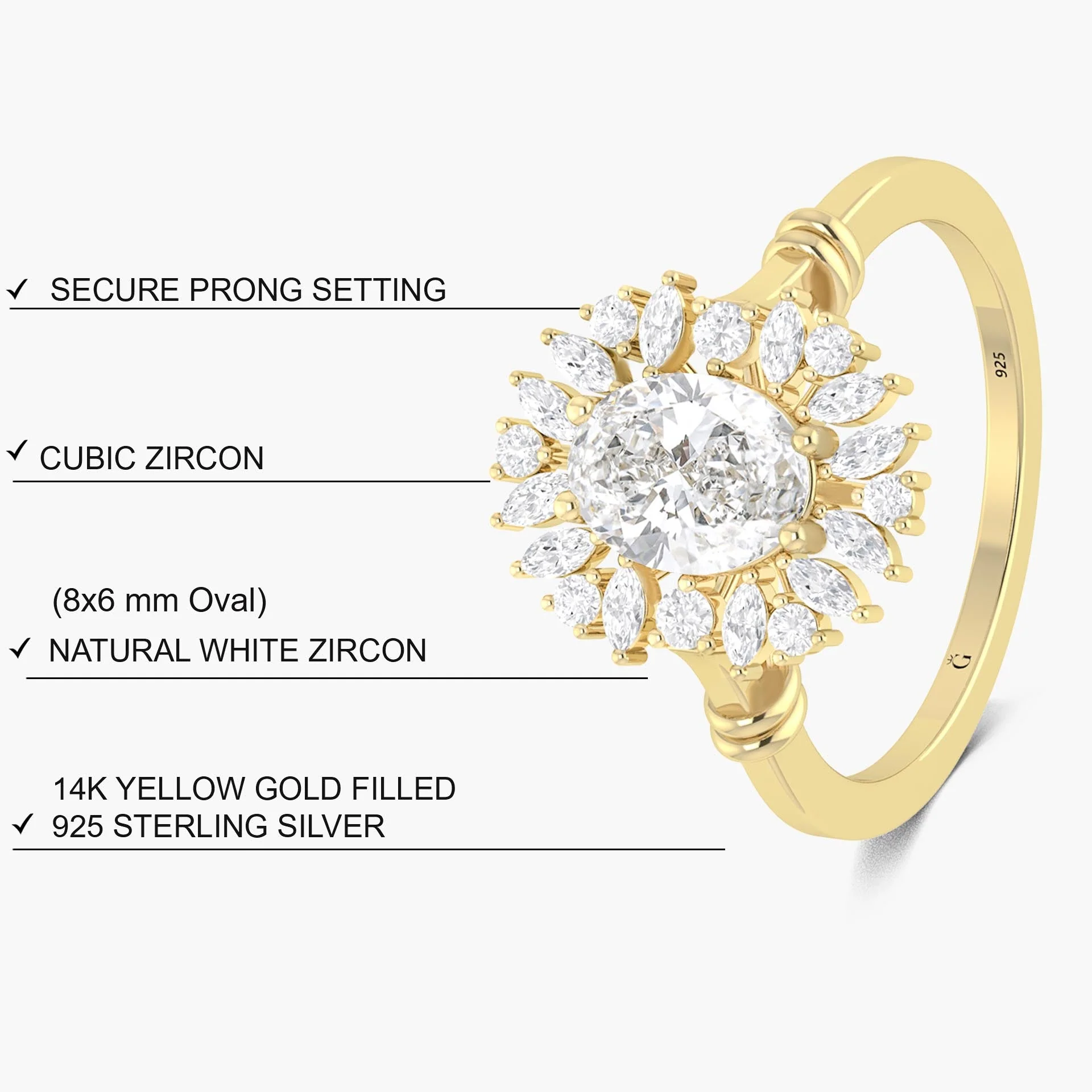 Oval Cubic Zirconia diamond Ring anniversary gift for her - Image 3