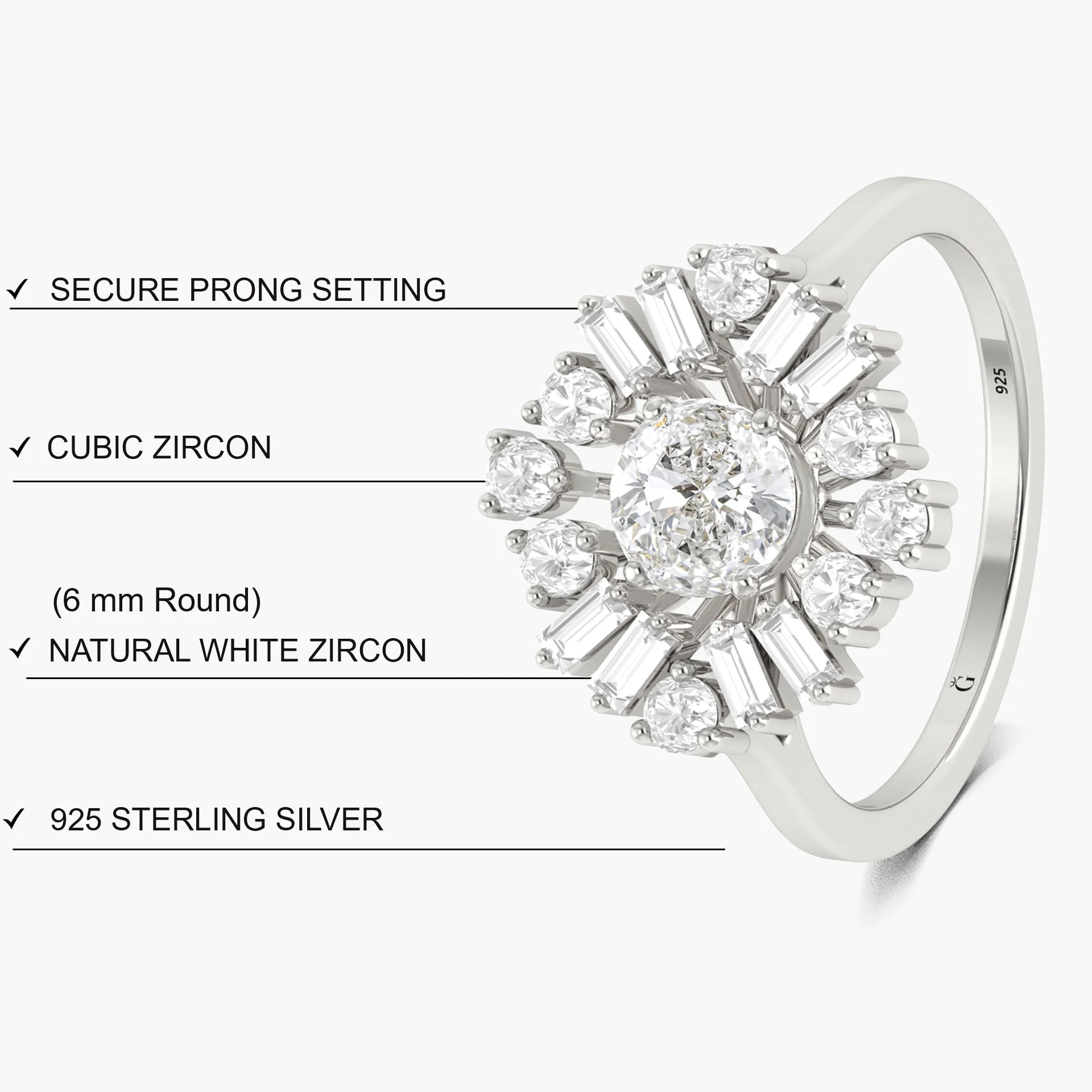 Round Cubic Zirconia simulated diamond Statement ring - Image 5