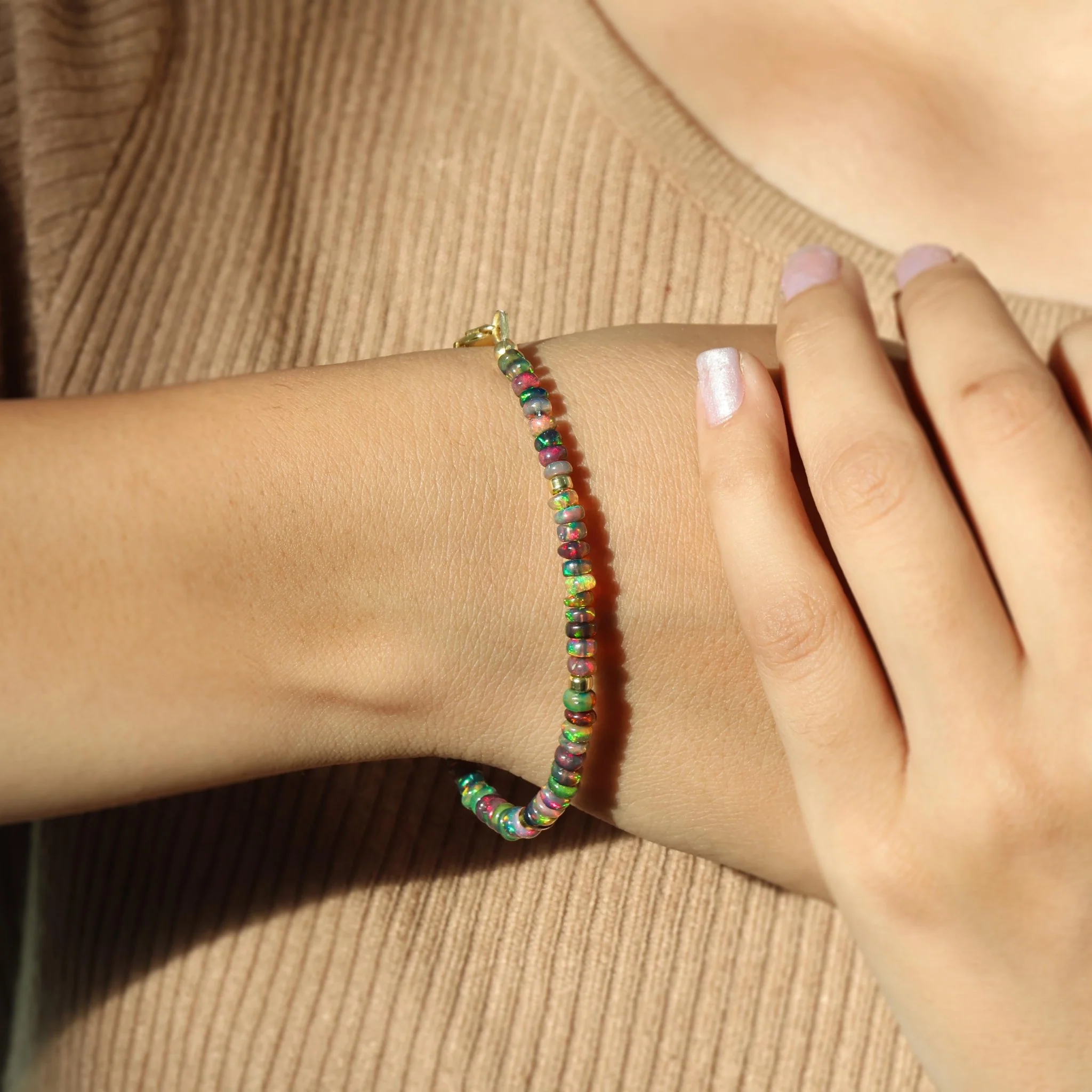 18K Gold Vermeil or 925 Sterling silver black opal bracelet - Image 3