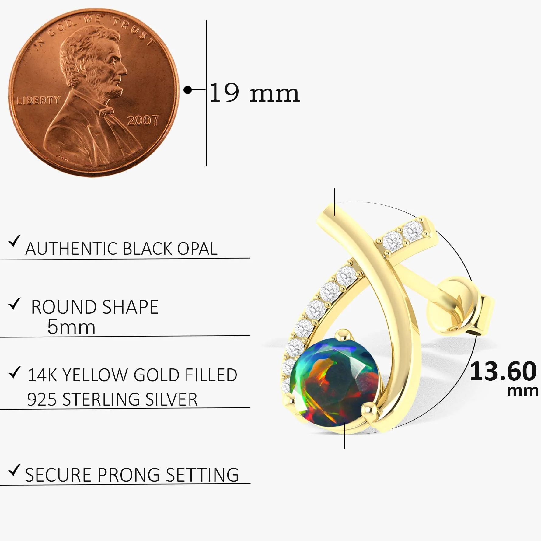 5MM Round Natural Black Opal Stud Earrings - Image 5