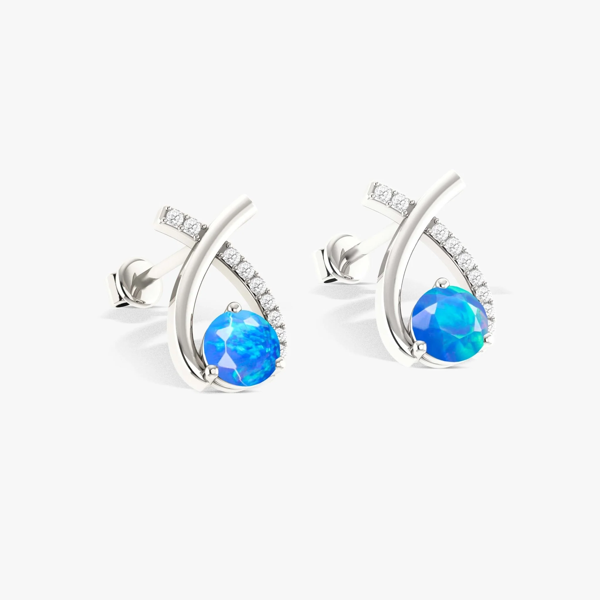 5MM Round Natural Blue Opal Stud Earrings - Image 4