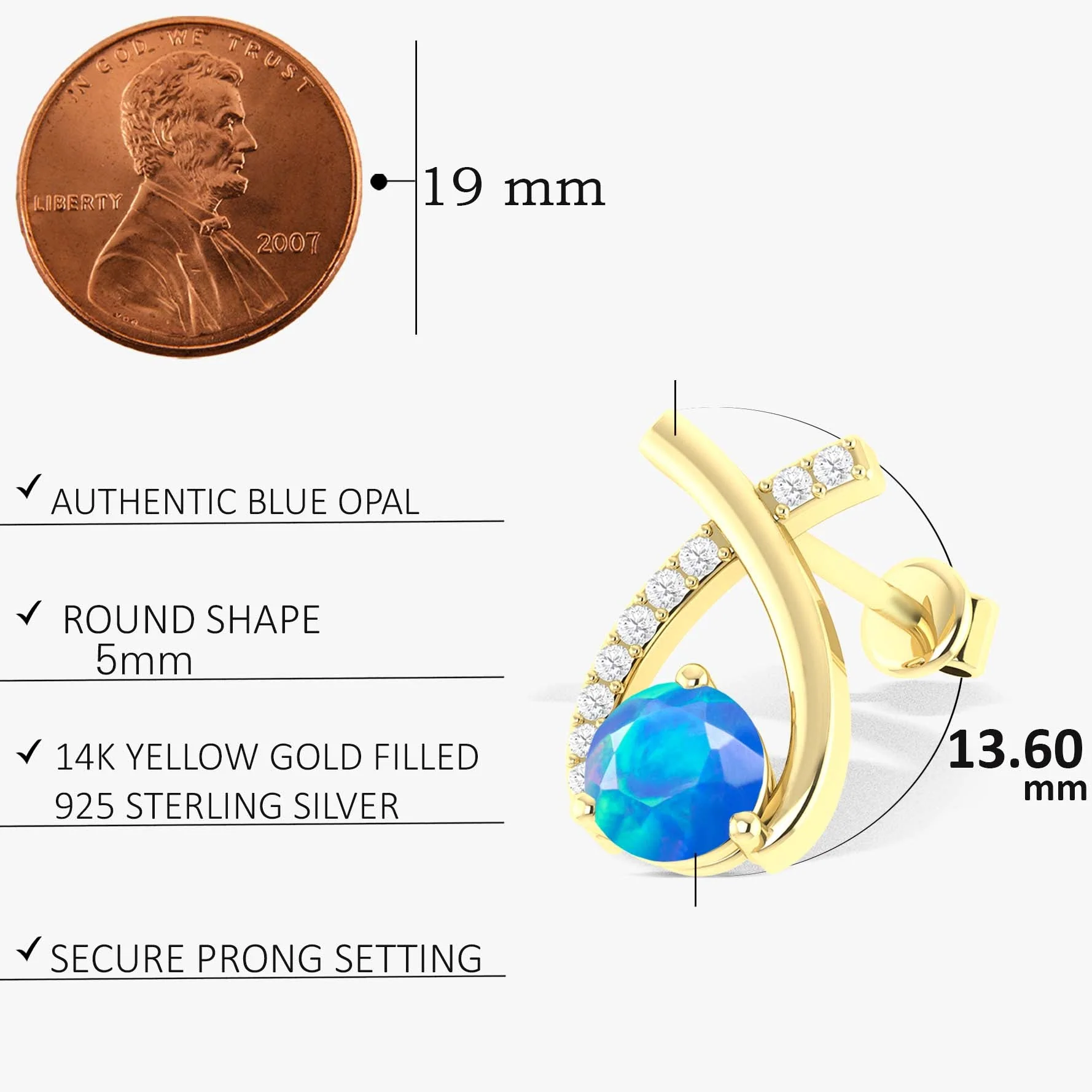 5MM Round Natural Blue Opal Stud Earrings - Image 5
