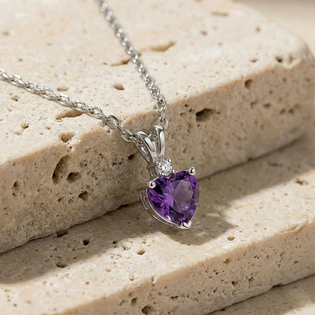 Amethyst Heart Pendant Necklace in 925 Sterling Silver 1.5ct - Image 10