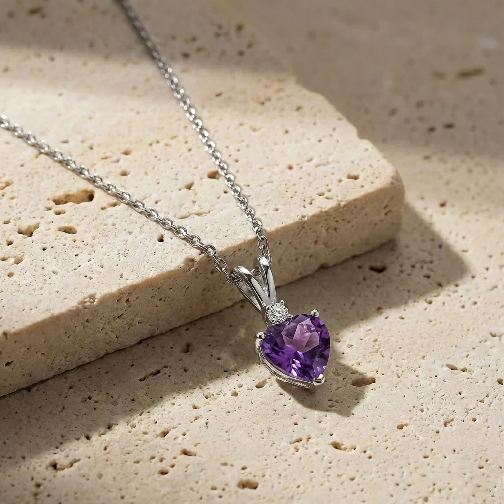Amethyst Heart Pendant Necklace in 925 Sterling Silver 1.5ct - Image 12
