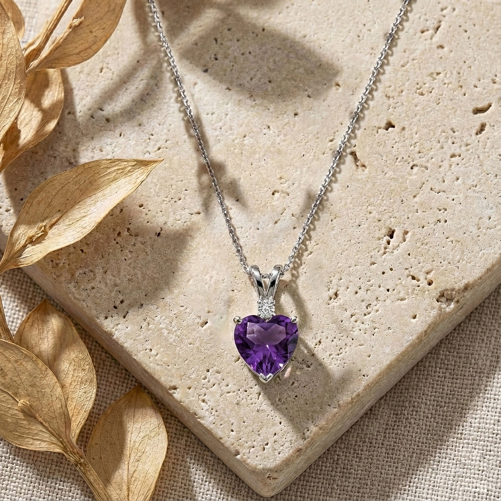 Amethyst Heart Pendant Necklace in 925 Sterling Silver 1.5ct - Image 13