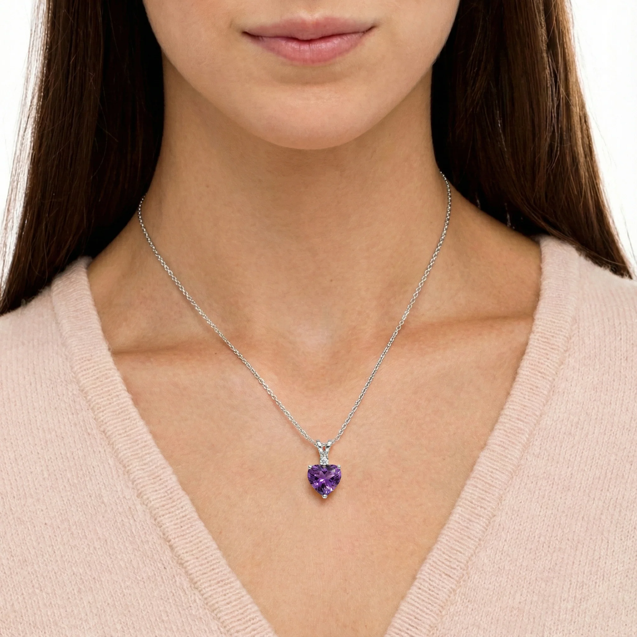 Amethyst Heart Pendant Necklace in 925 Sterling Silver 1.5ct - Image 3