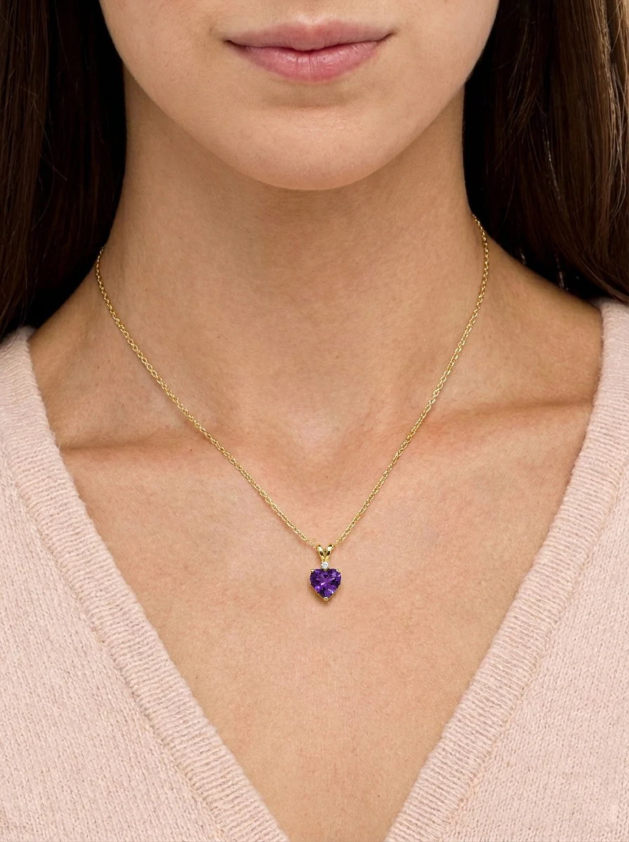 Amethyst Heart Pendant Necklace in 925 Sterling Silver 1.5ct - Image 4