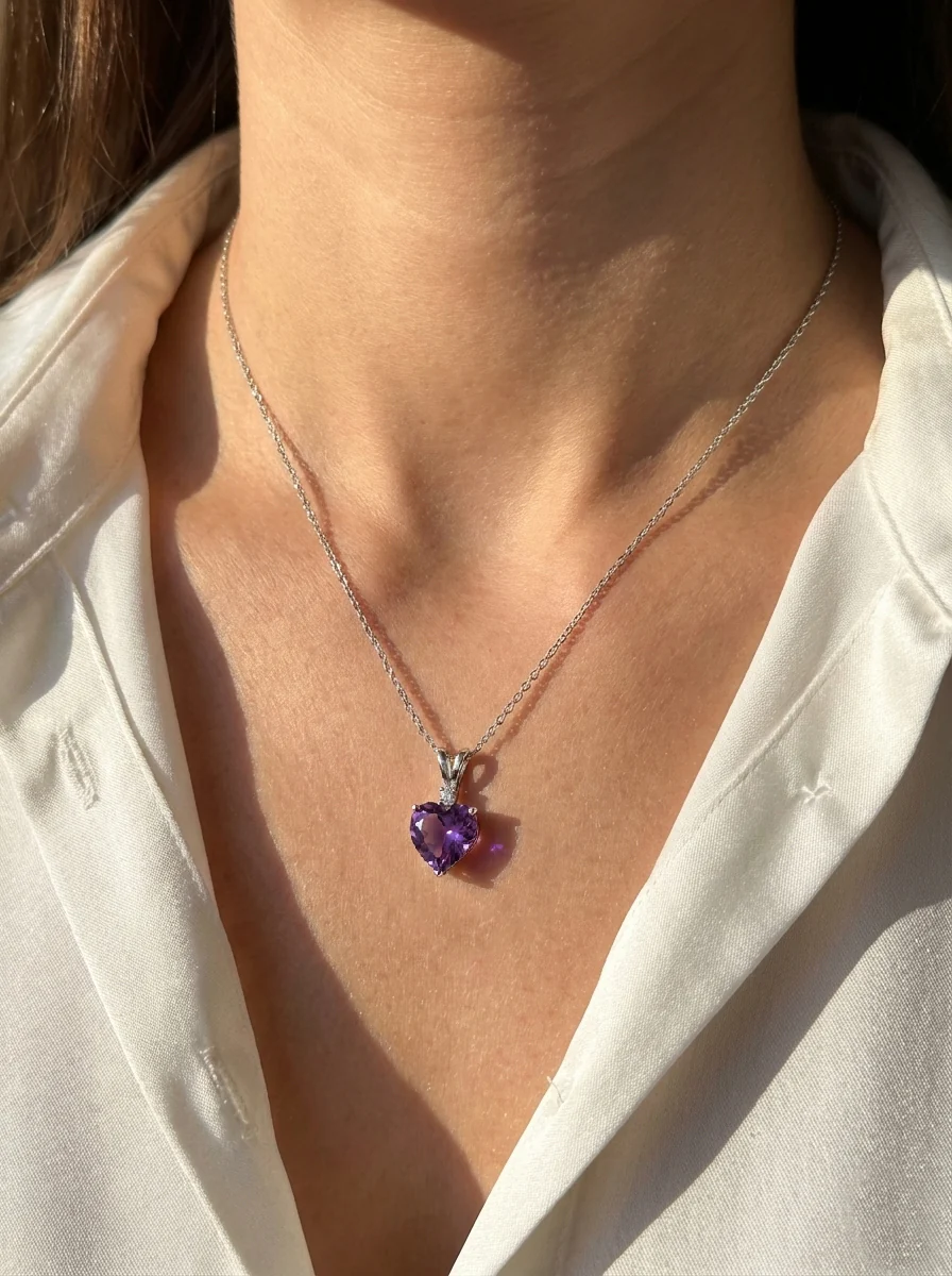 Amethyst Heart Pendant Necklace in 925 Sterling Silver 1.5ct - Image 5