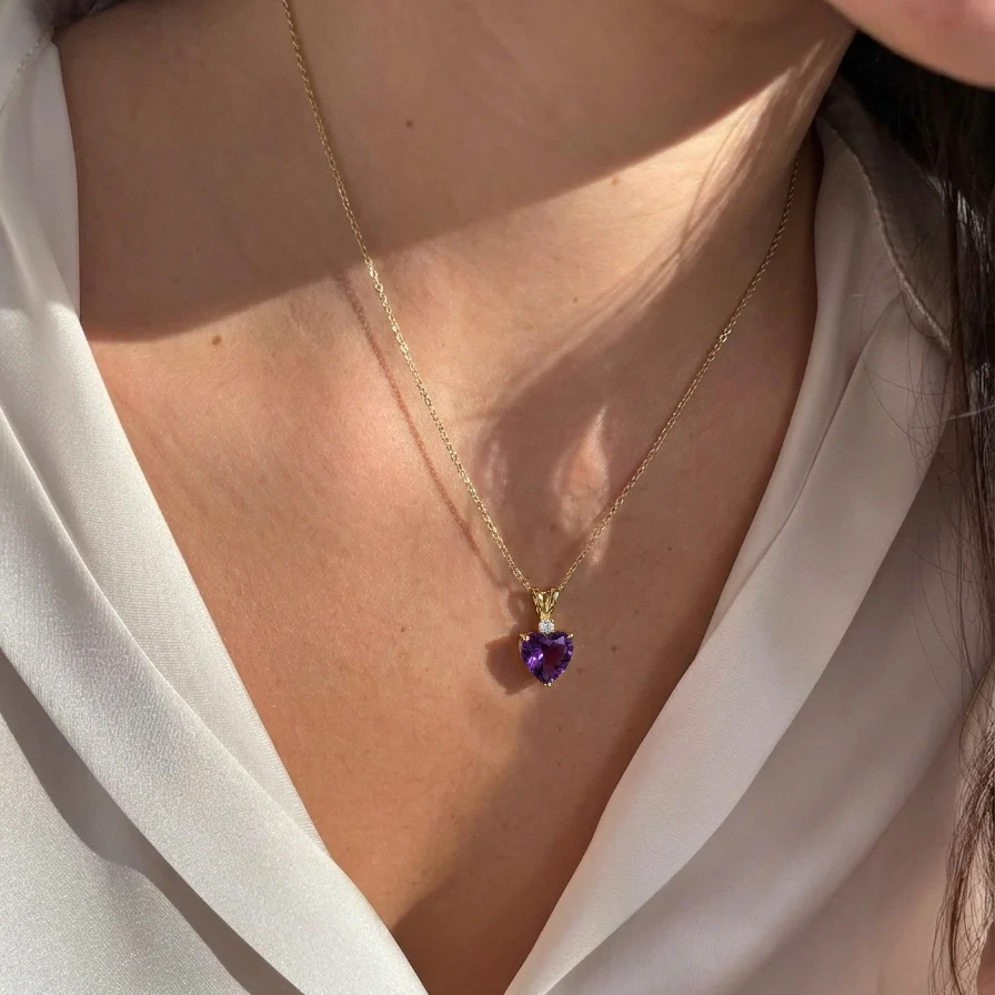 Amethyst Heart Pendant Necklace in 925 Sterling Silver 1.5ct - Image 6