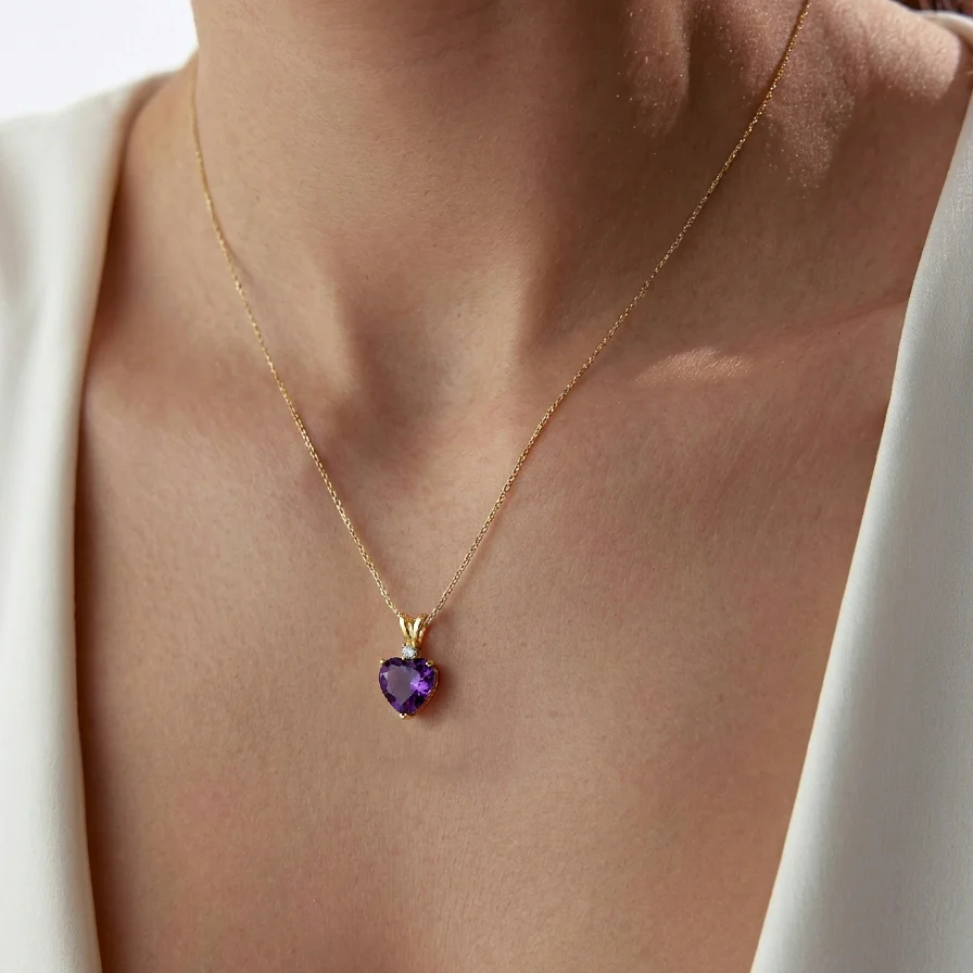Amethyst Heart Pendant Necklace in 925 Sterling Silver 1.5ct - Image 7