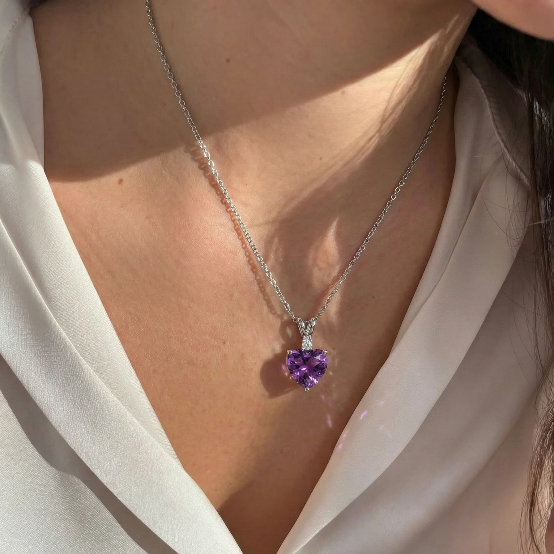 Amethyst Heart Pendant Necklace in 925 Sterling Silver 1.5ct - Image 8