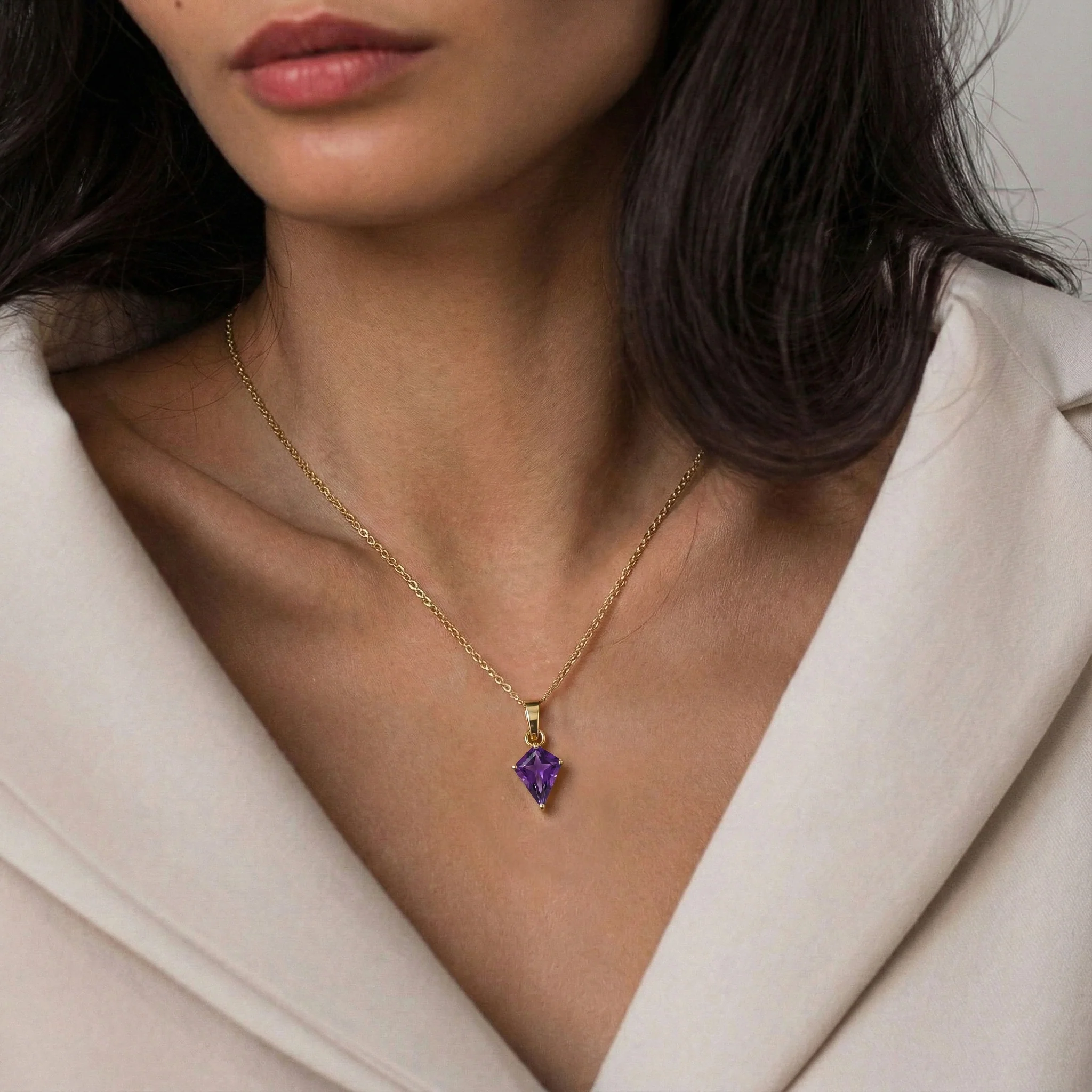 Amethyst Kite Solitaire Pendant Necklace in 925 Sterling Silver 1.4ct - Image 10