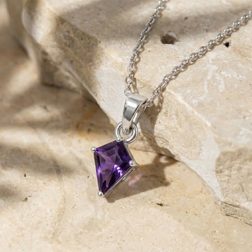 Amethyst Kite Solitaire Pendant Necklace in 925 Sterling Silver 1.4ct - Image 4
