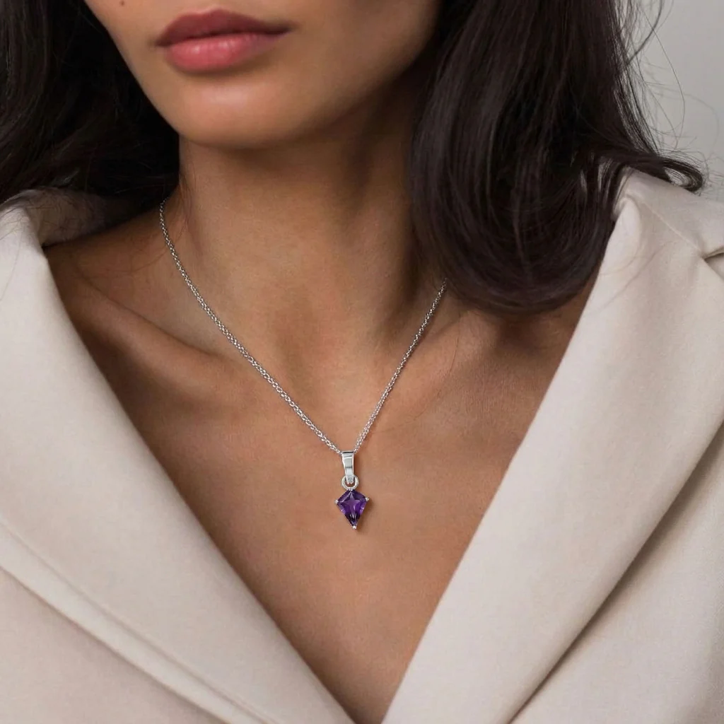 Amethyst Kite Solitaire Pendant Necklace in 925 Sterling Silver 1.4ct - Image 5