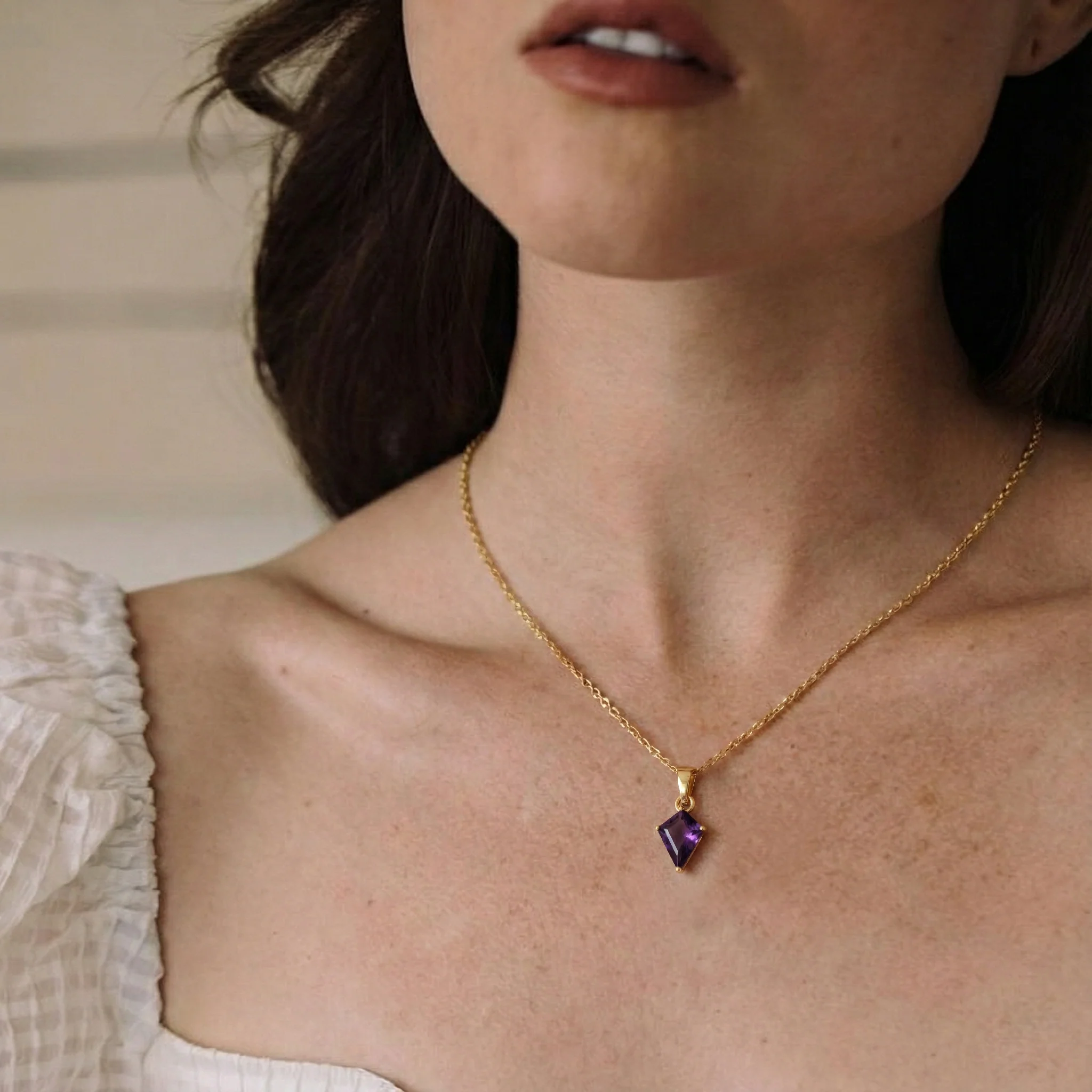 Amethyst Kite Solitaire Pendant Necklace in 925 Sterling Silver 1.4ct - Image 9