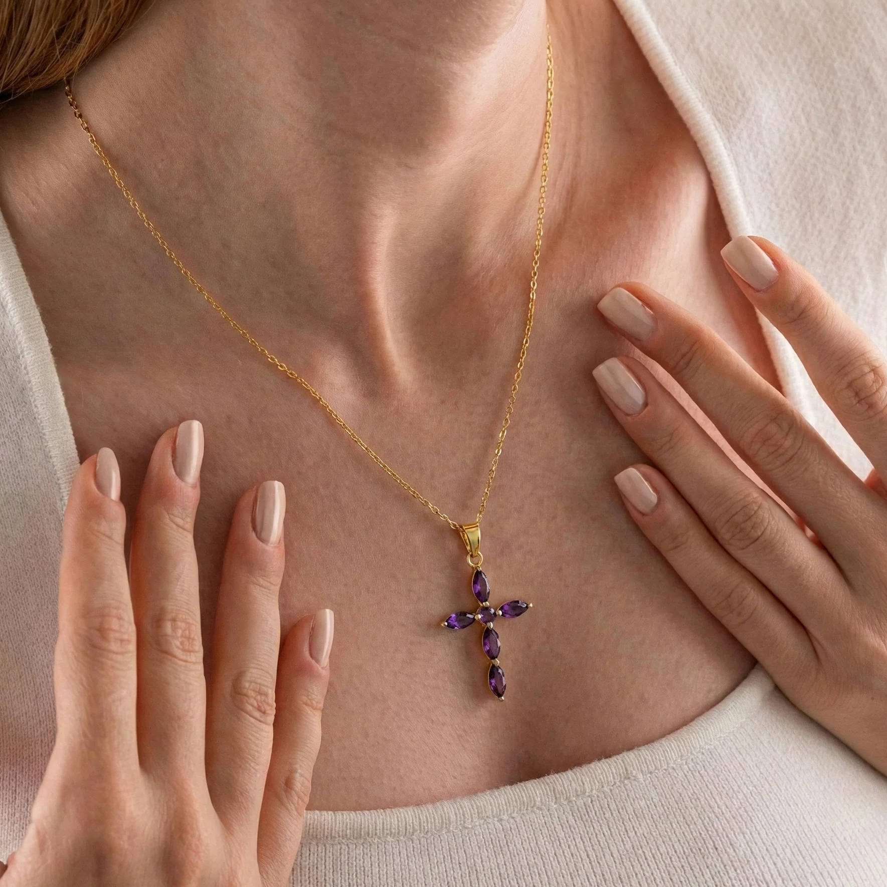 Amethyst Marquise Cross Pendant Necklace in 925 Sterling Silver 2ct - Image 12