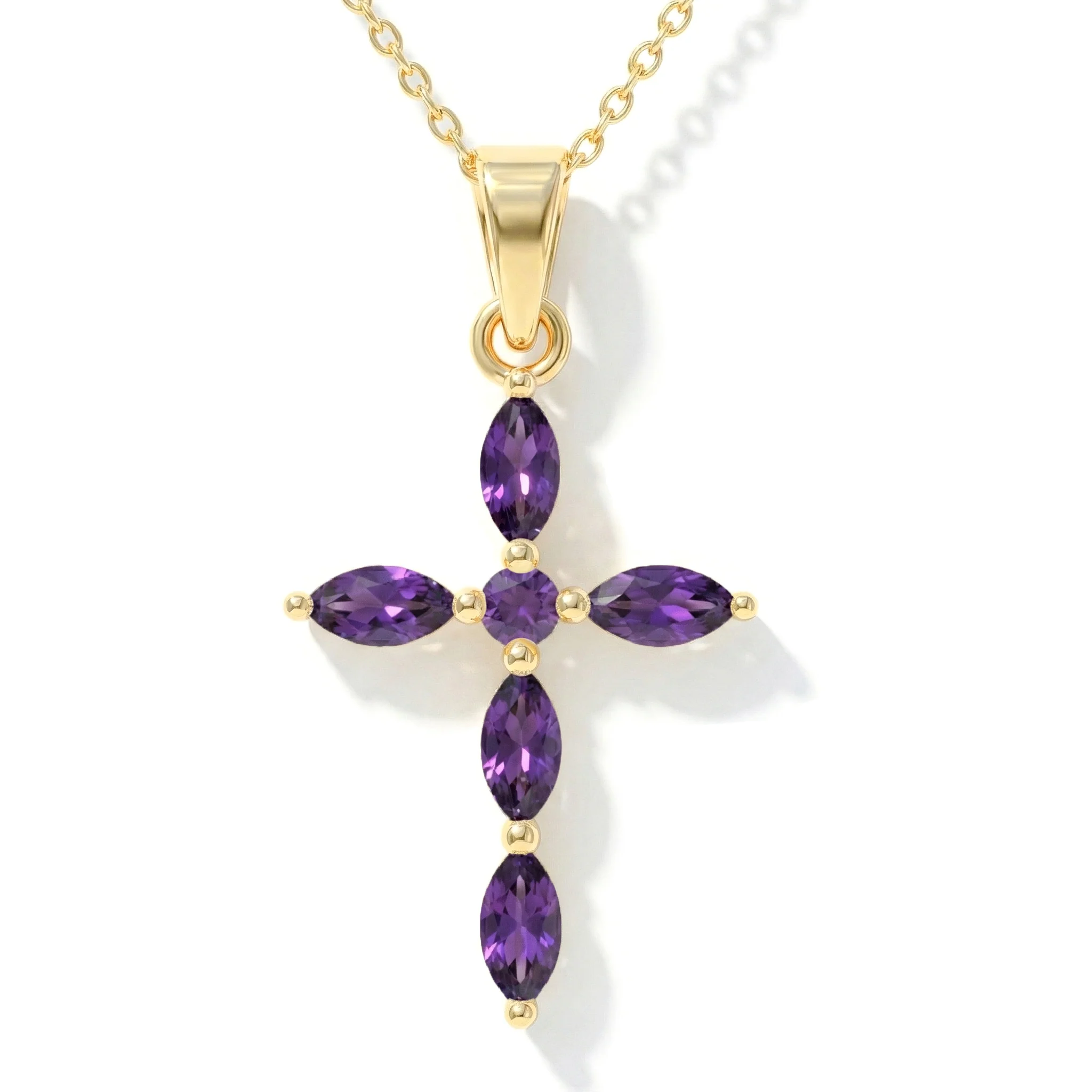 Amethyst Marquise Cross Pendant Necklace in 925 Sterling Silver 2ct - Image 8