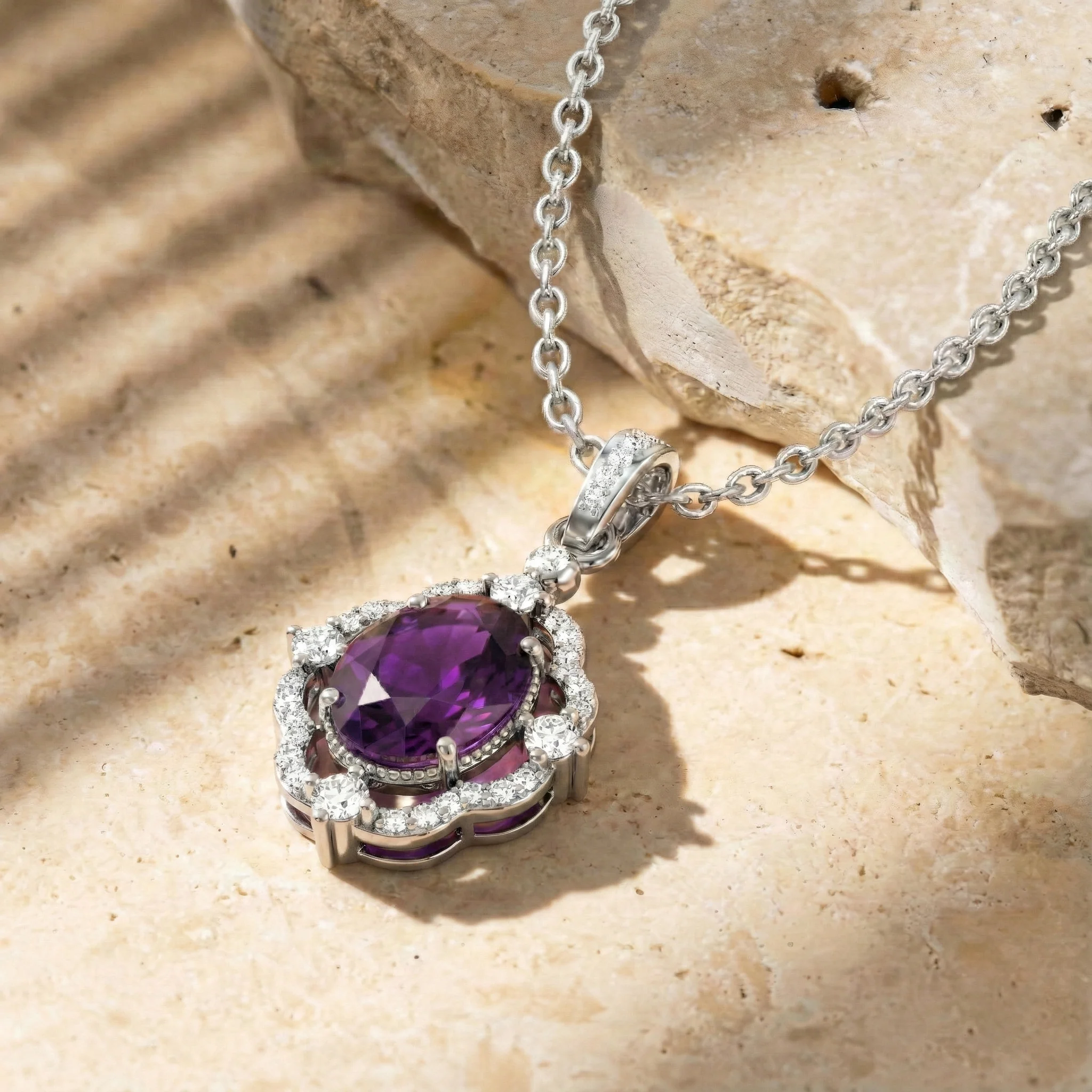 Amethyst Oval Halo Pendant Necklace in 925 Sterling Silver 1.2ct - Image 5
