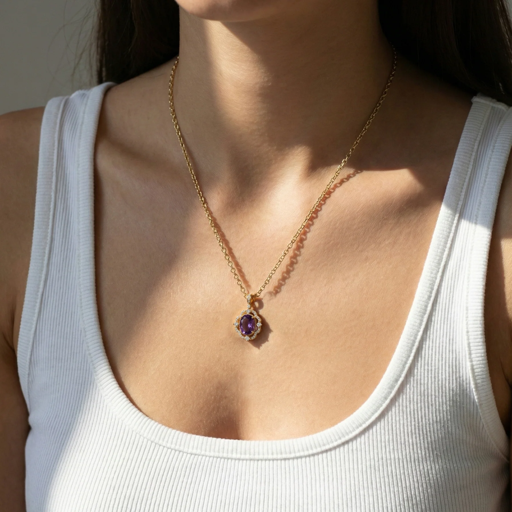 Amethyst Oval Halo Pendant Necklace in 925 Sterling Silver 1.2ct - Image 9