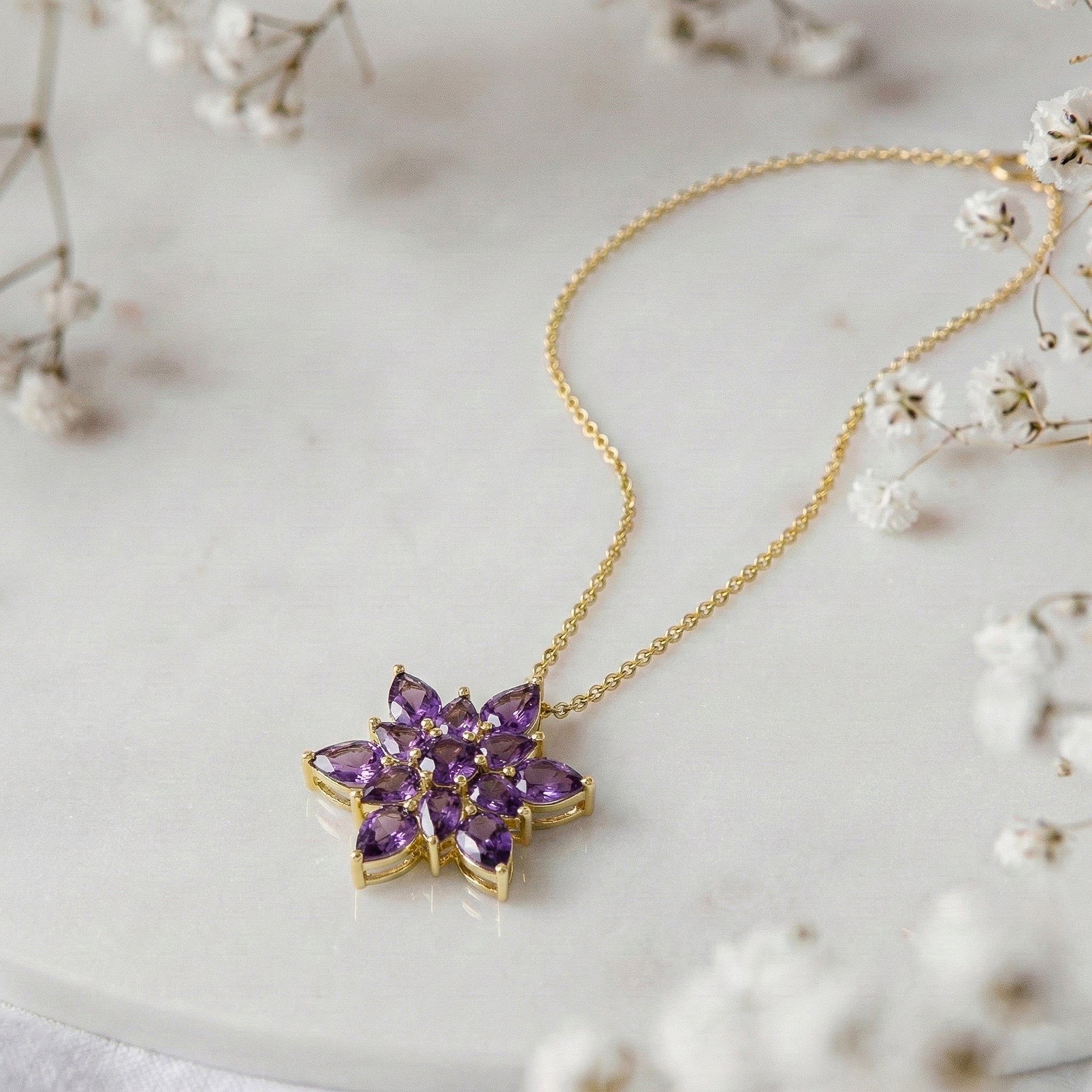 Amethyst Pear Floral Pendant Necklace in 925 Sterling Silver 5.70ct - Image 10