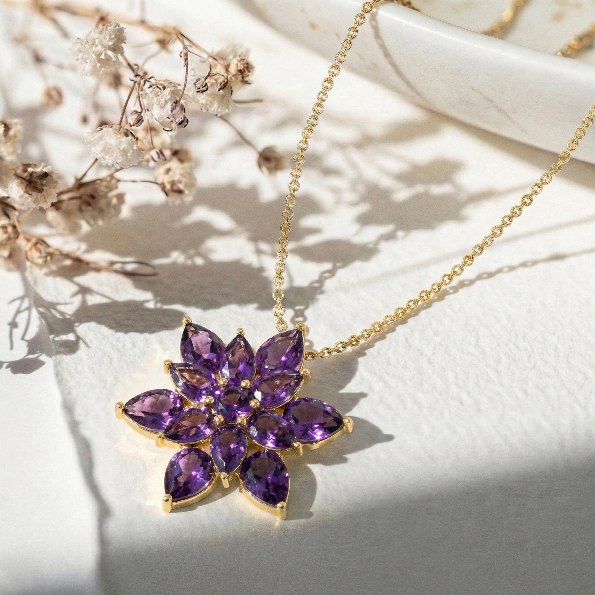 Amethyst Pear Floral Pendant Necklace in 925 Sterling Silver 5.70ct - Image 11