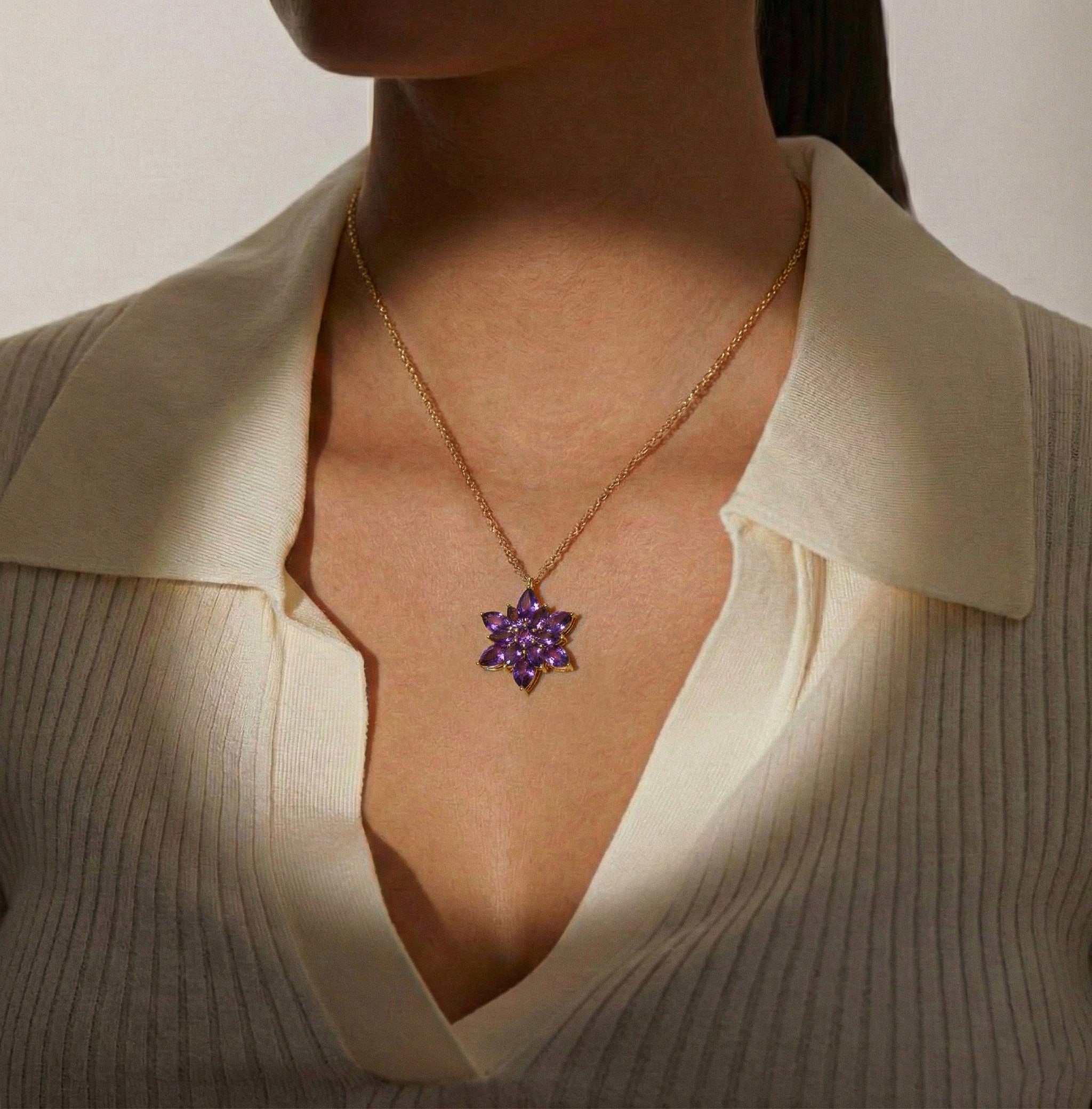 Amethyst Pear Floral Pendant Necklace in 925 Sterling Silver 5.70ct - Image 12