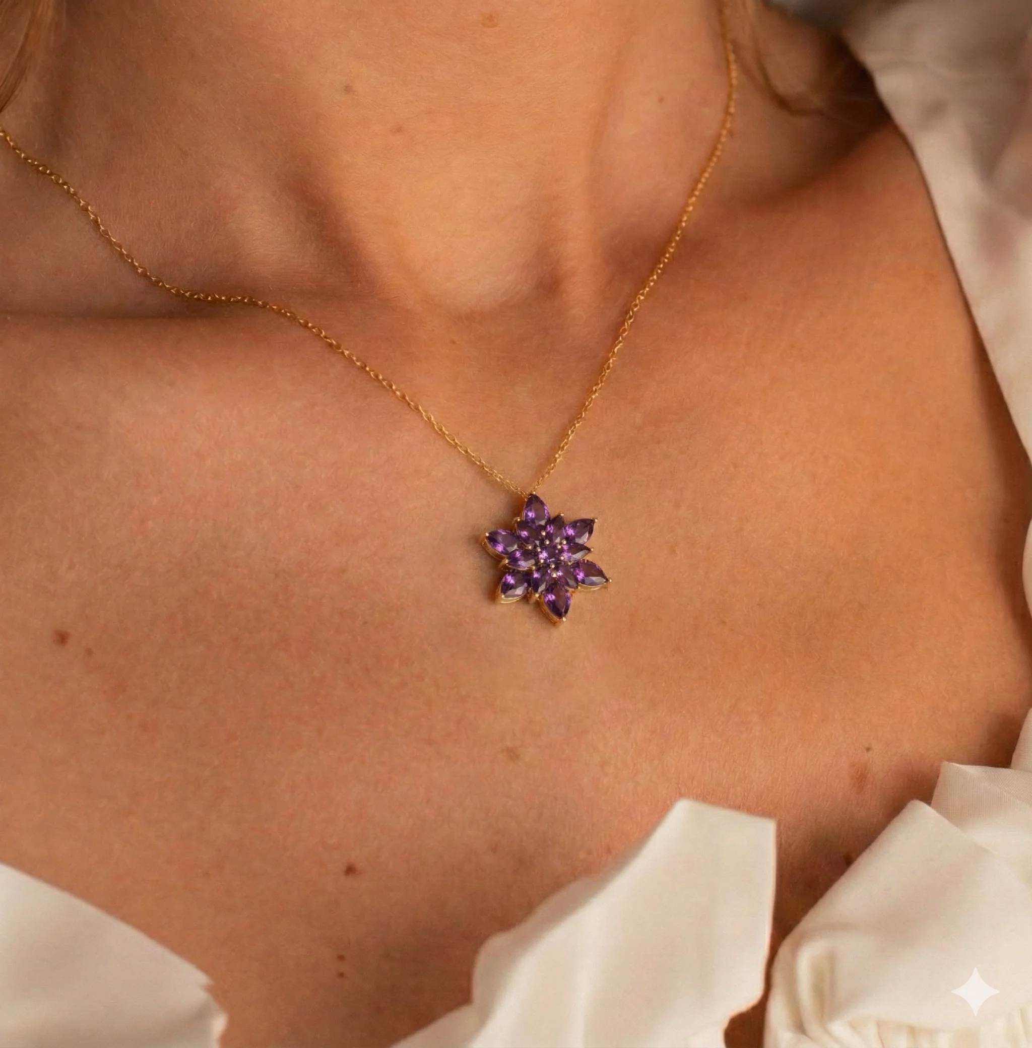 Amethyst Pear Floral Pendant Necklace in 925 Sterling Silver 5.70ct - Image 13