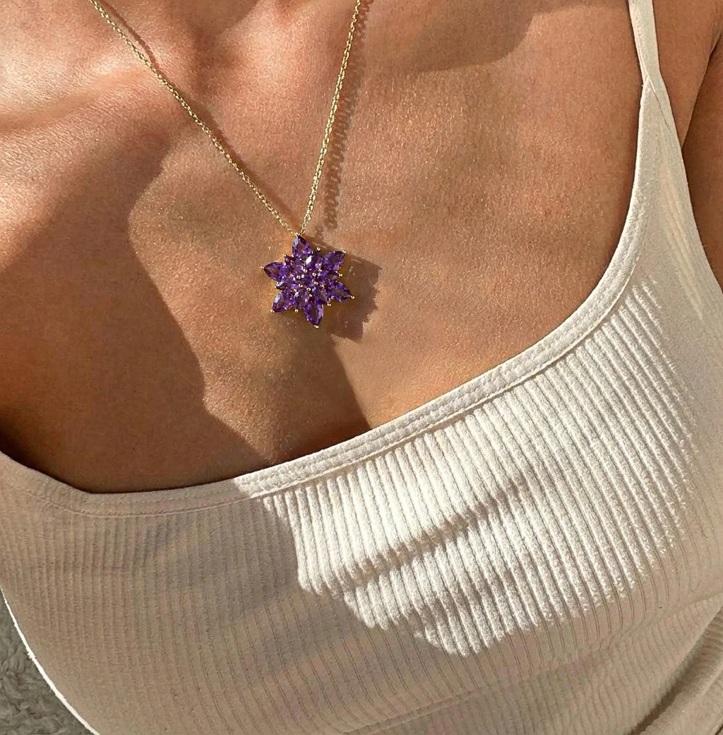 Amethyst Pear Floral Pendant Necklace in 925 Sterling Silver 5.70ct - Image 14