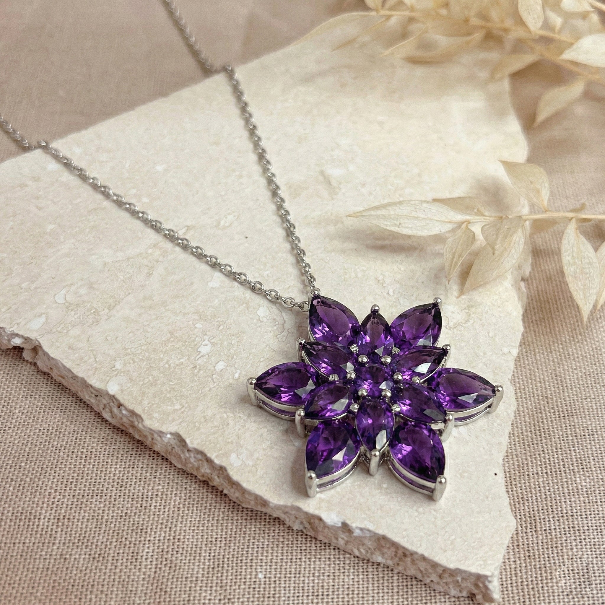 Amethyst Pear Floral Pendant Necklace in 925 Sterling Silver 5.70ct - Image 5