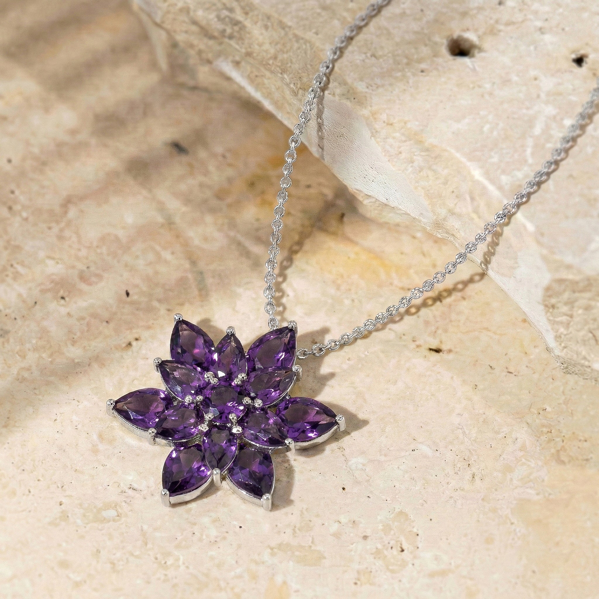 Amethyst Pear Floral Pendant Necklace in 925 Sterling Silver 5.70ct - Image 6