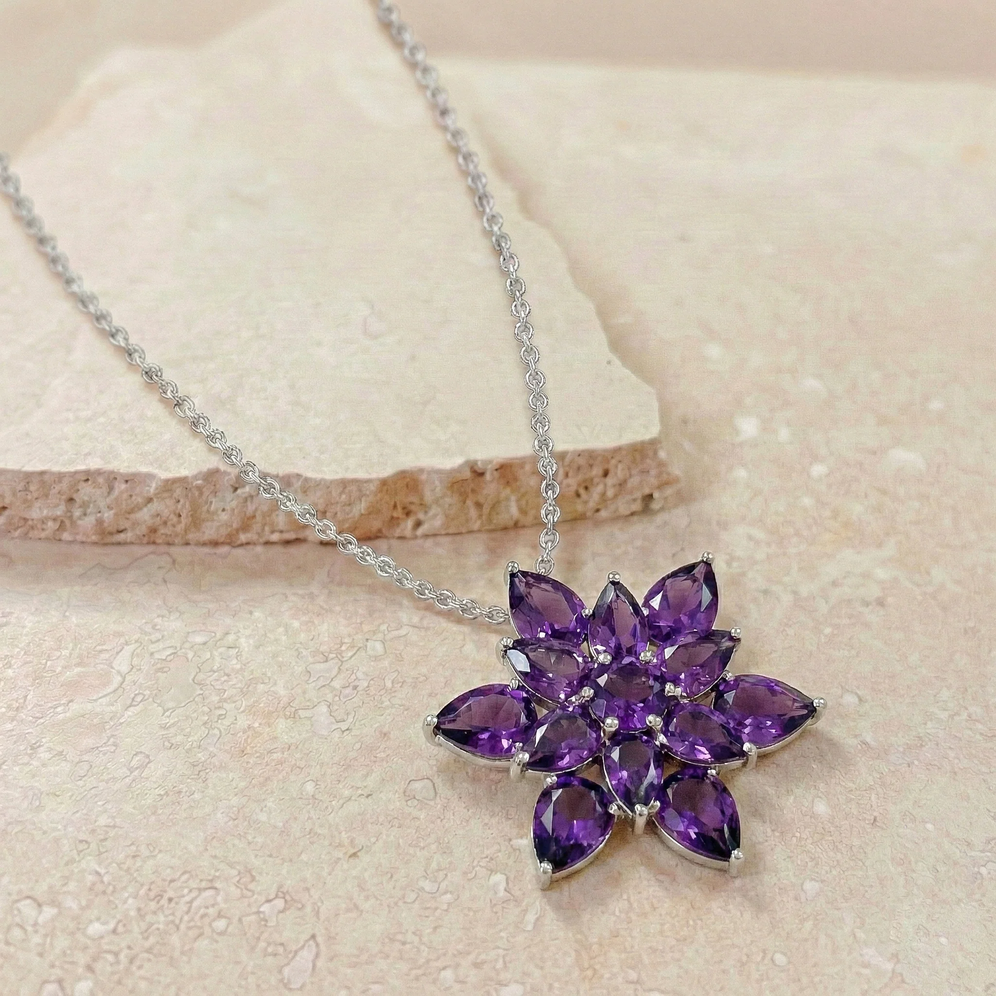 Amethyst Pear Floral Pendant Necklace in 925 Sterling Silver 5.70ct - Image 7