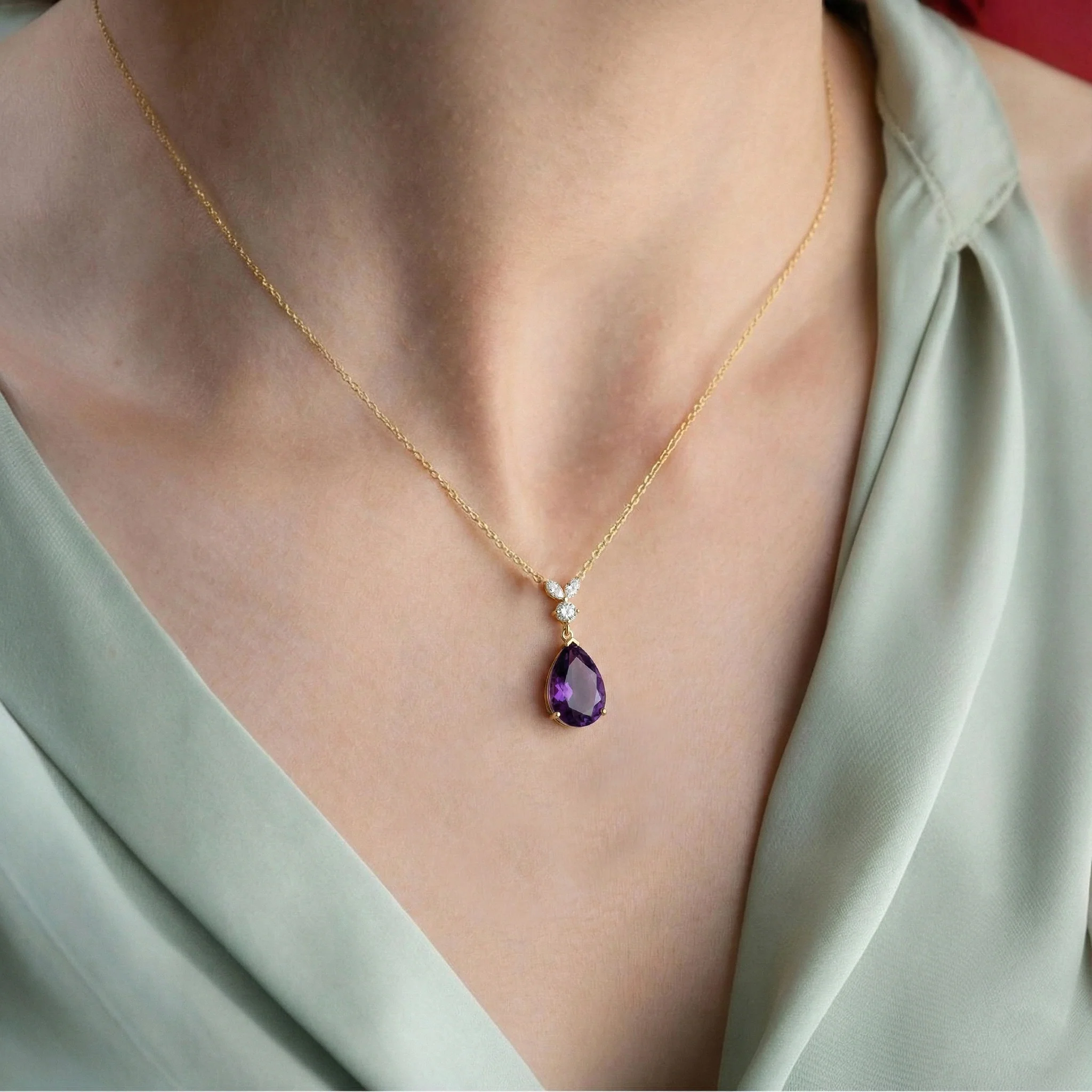 Amethyst Pear Teardrop Pendant Necklace in 925 Sterling Silver 1.7ct - Image 10