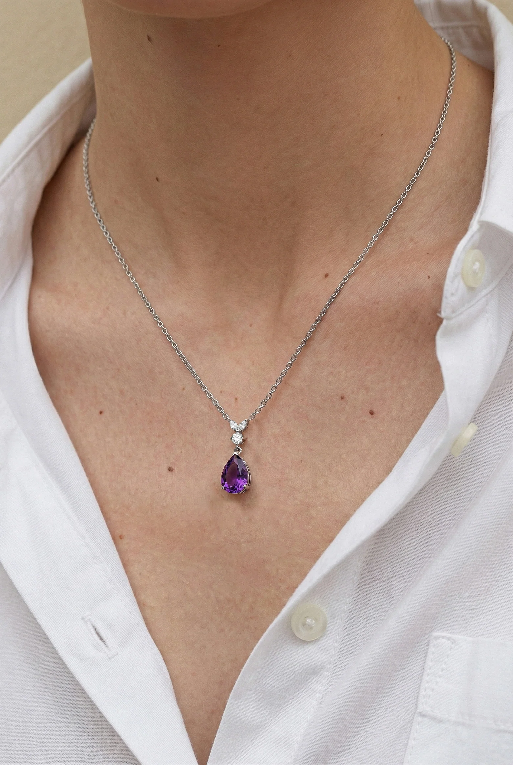 Amethyst Pear Teardrop Pendant Necklace in 925 Sterling Silver 1.7ct - Image 4