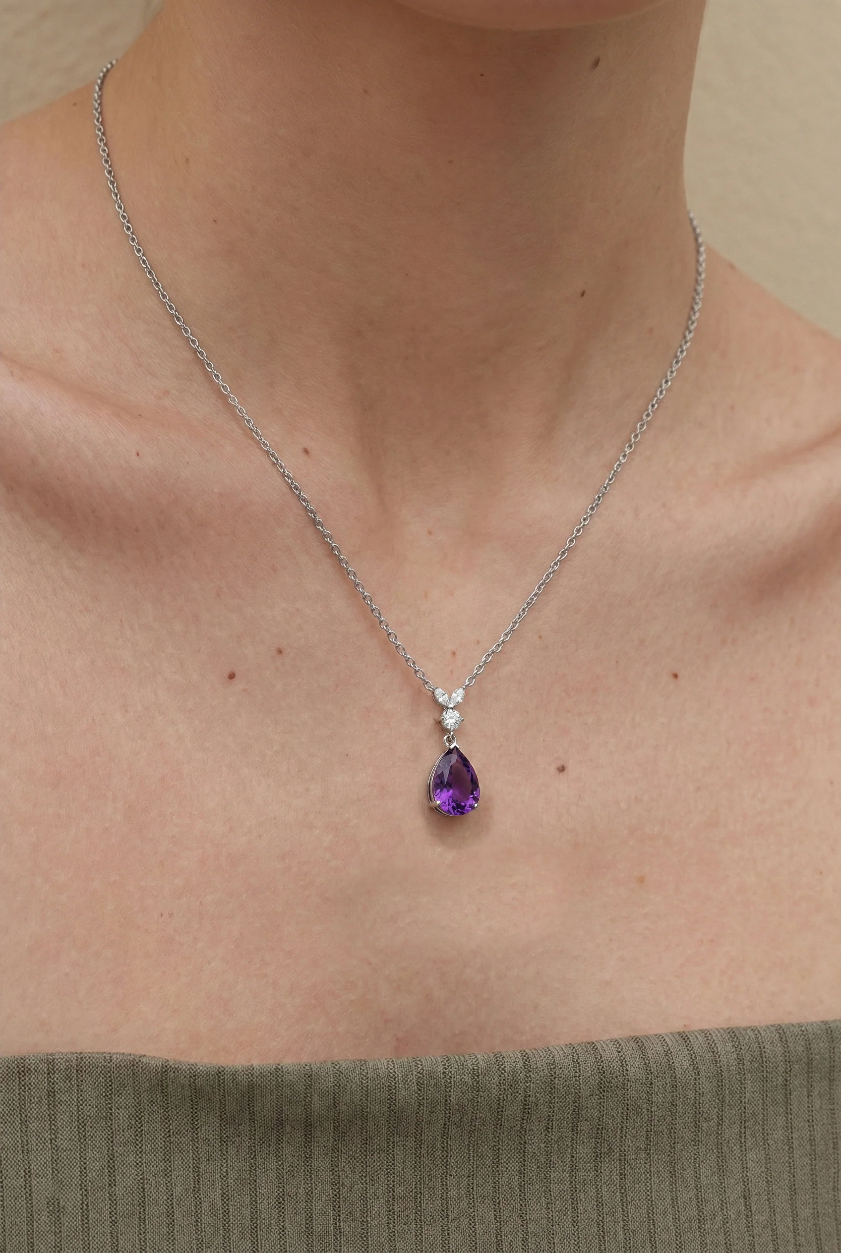 Amethyst Pear Teardrop Pendant Necklace in 925 Sterling Silver 1.7ct - Image 5