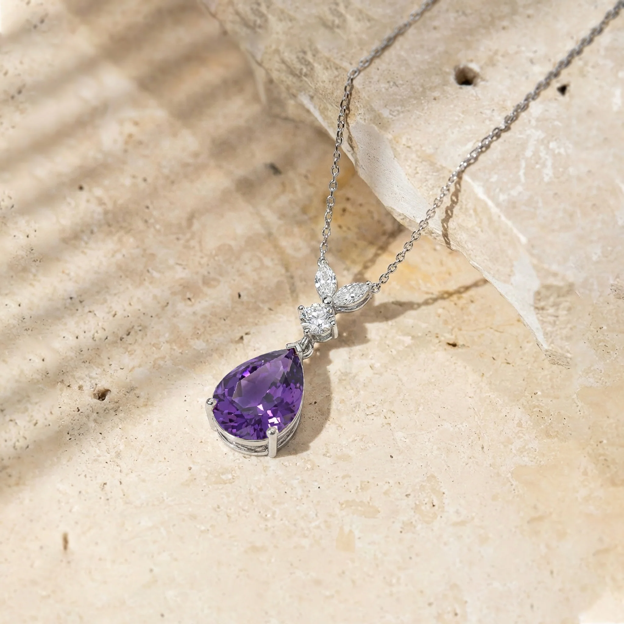 Amethyst Pear Teardrop Pendant Necklace in 925 Sterling Silver 1.7ct - Image 7