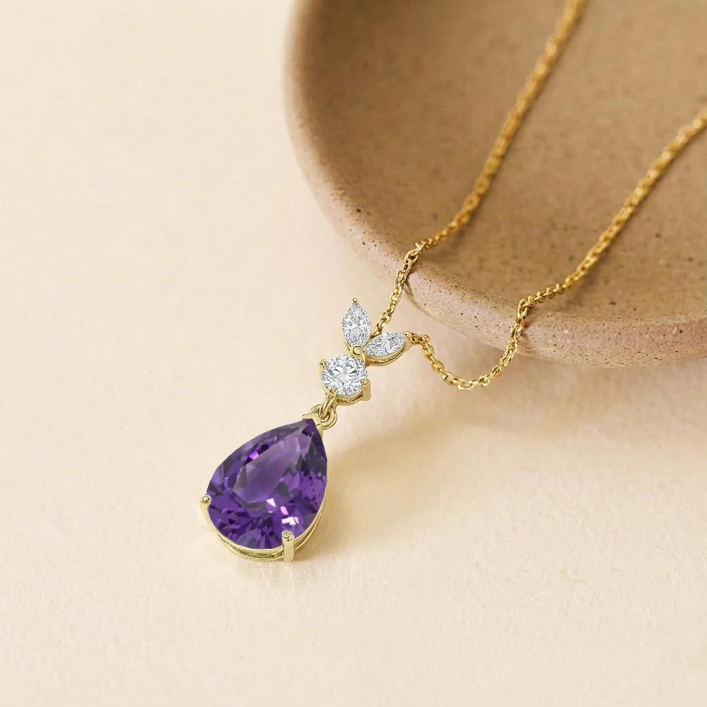 Amethyst Pear Teardrop Pendant Necklace in 925 Sterling Silver 1.7ct - Image 9
