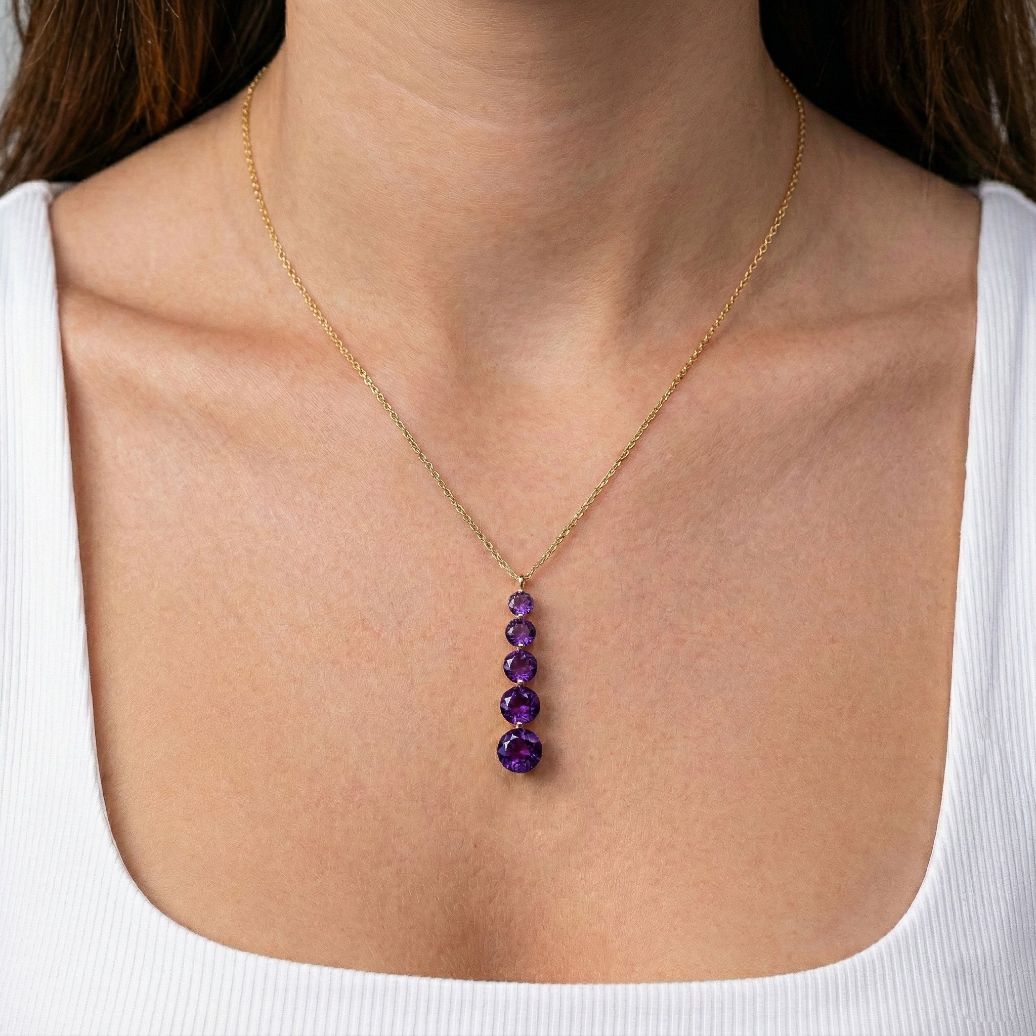 Amethyst Round 5 Stone Bar Pendant Necklace in 925 Sterling Silver 3.90ct - Image 13