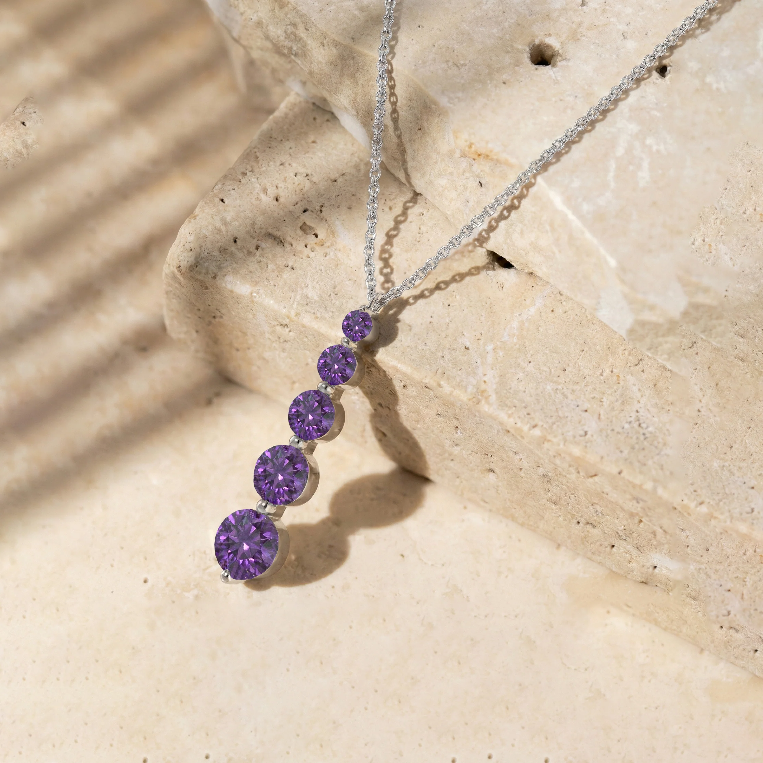 Amethyst Round 5 Stone Bar Pendant Necklace in 925 Sterling Silver 3.90ct - Image 3