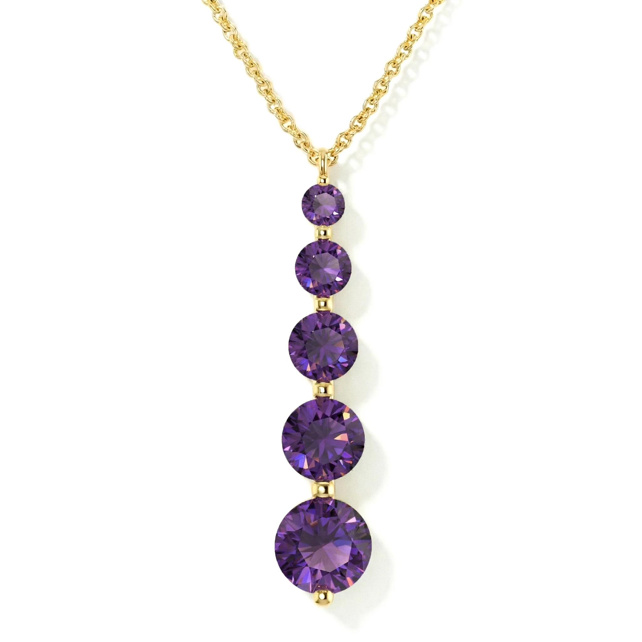 Amethyst Round 5 Stone Bar Pendant Necklace in 925 Sterling Silver 3.90ct - Image 8
