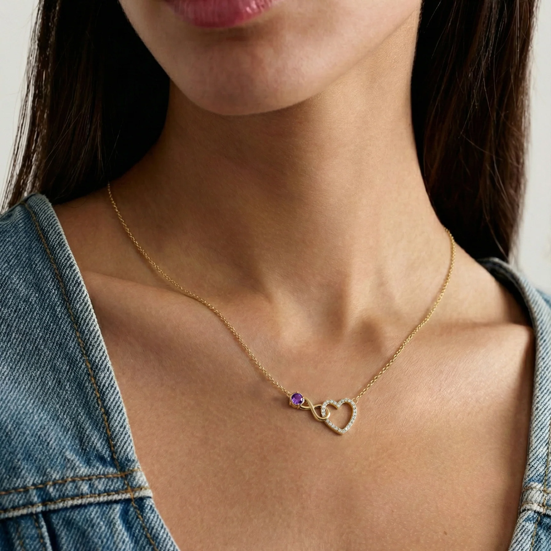 Amethyst Round Infinity Heart Pendant Necklace in 925 Sterling Silver 0.45ct - Image 10
