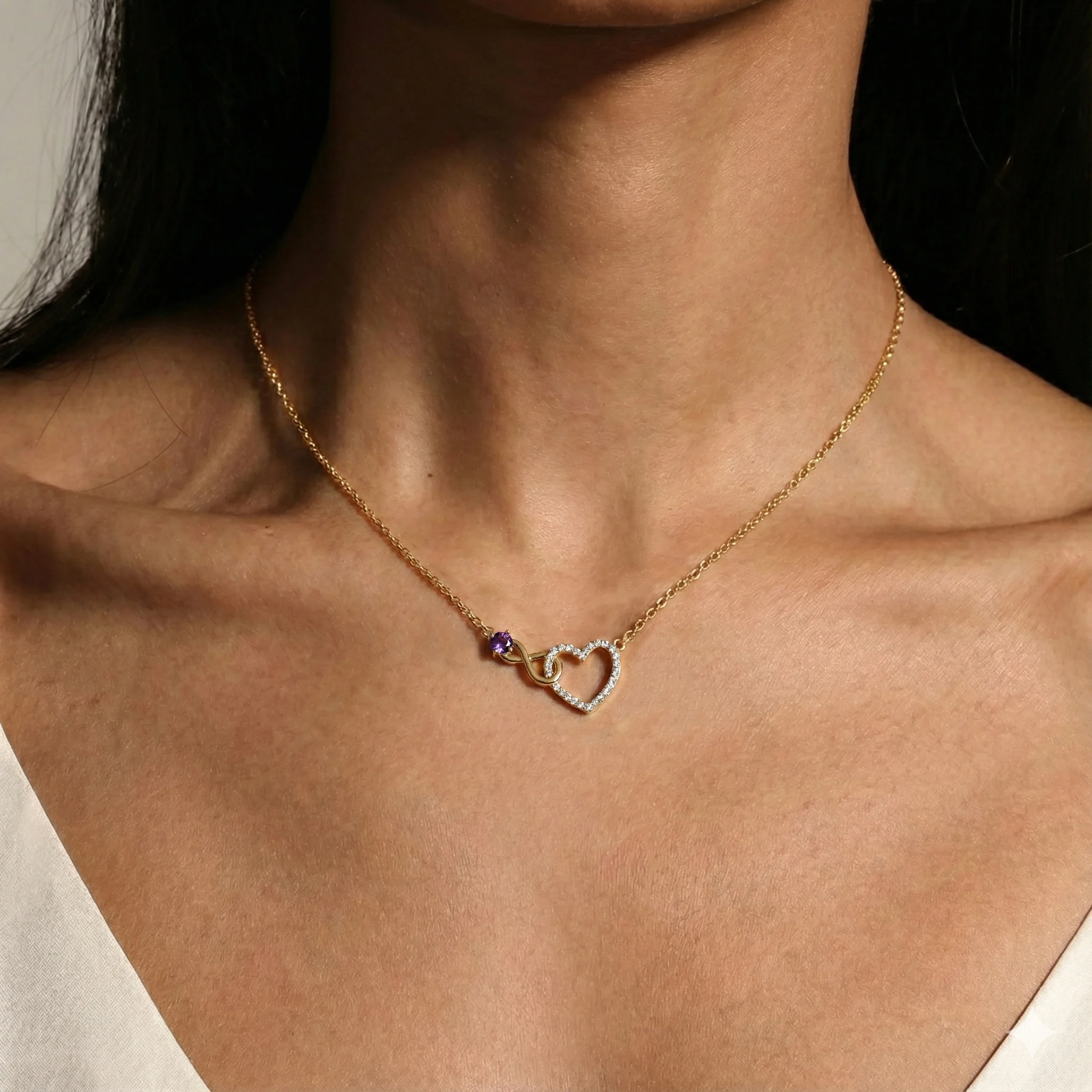 Amethyst Round Infinity Heart Pendant Necklace in 925 Sterling Silver 0.45ct - Image 11