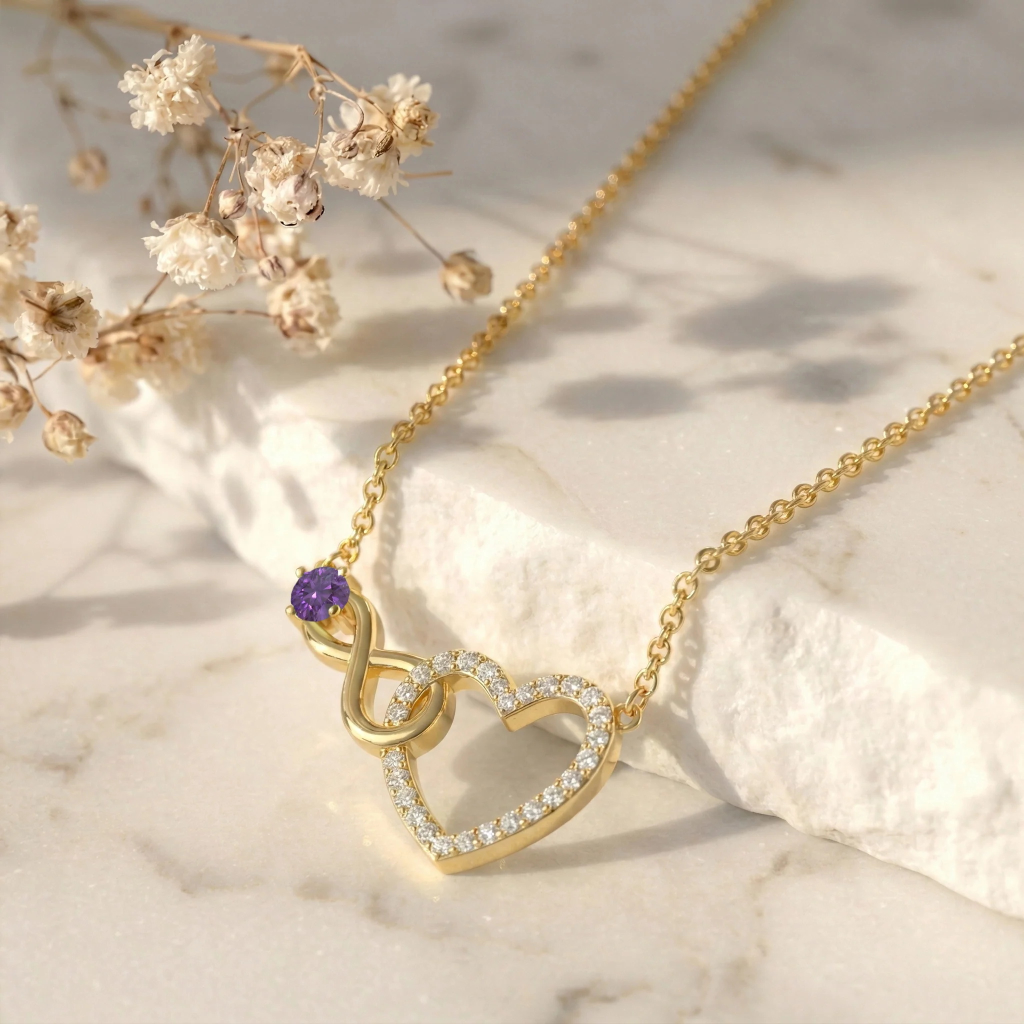 Amethyst Round Infinity Heart Pendant Necklace in 925 Sterling Silver 0.45ct - Image 14