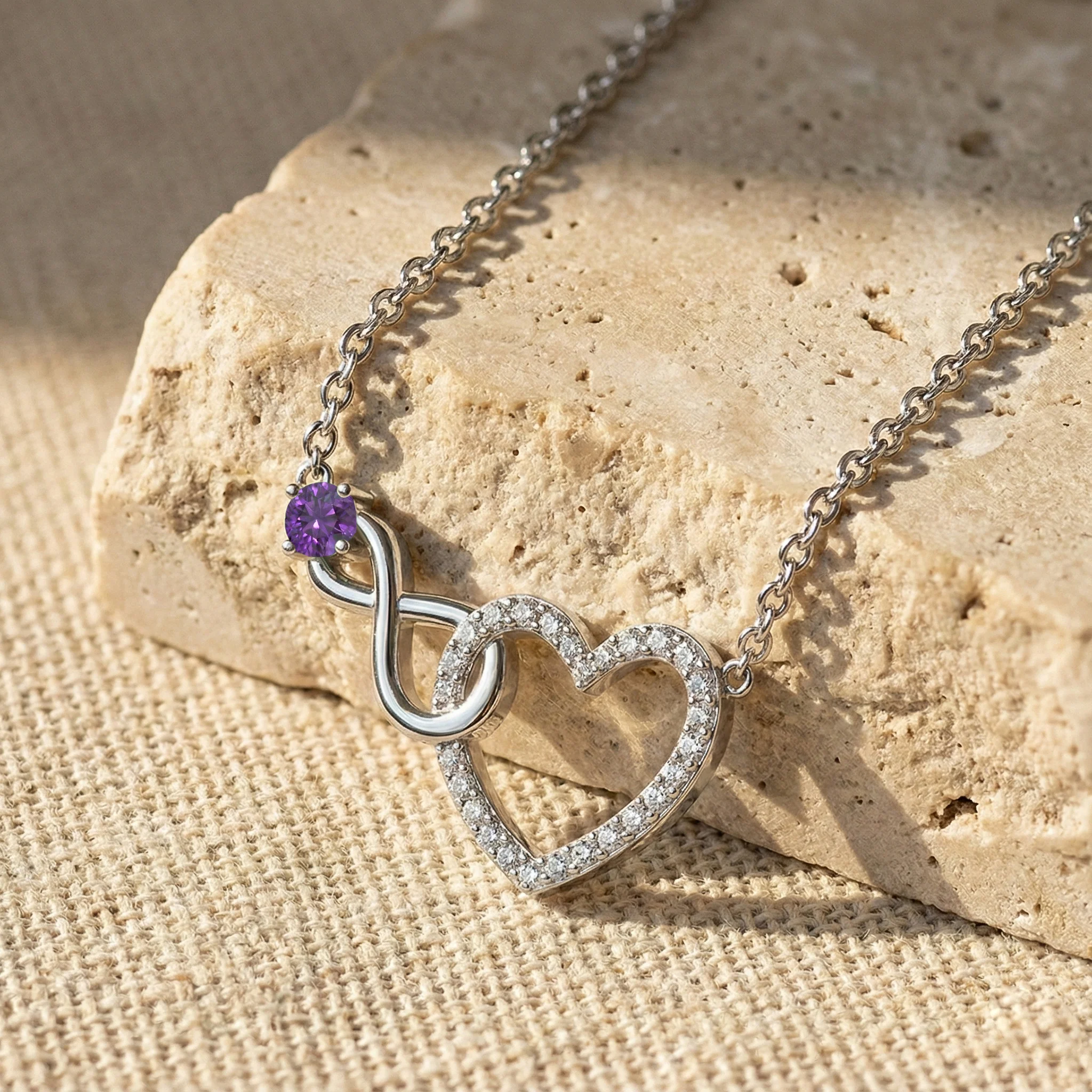 Amethyst Round Infinity Heart Pendant Necklace in 925 Sterling Silver 0.45ct - Image 3