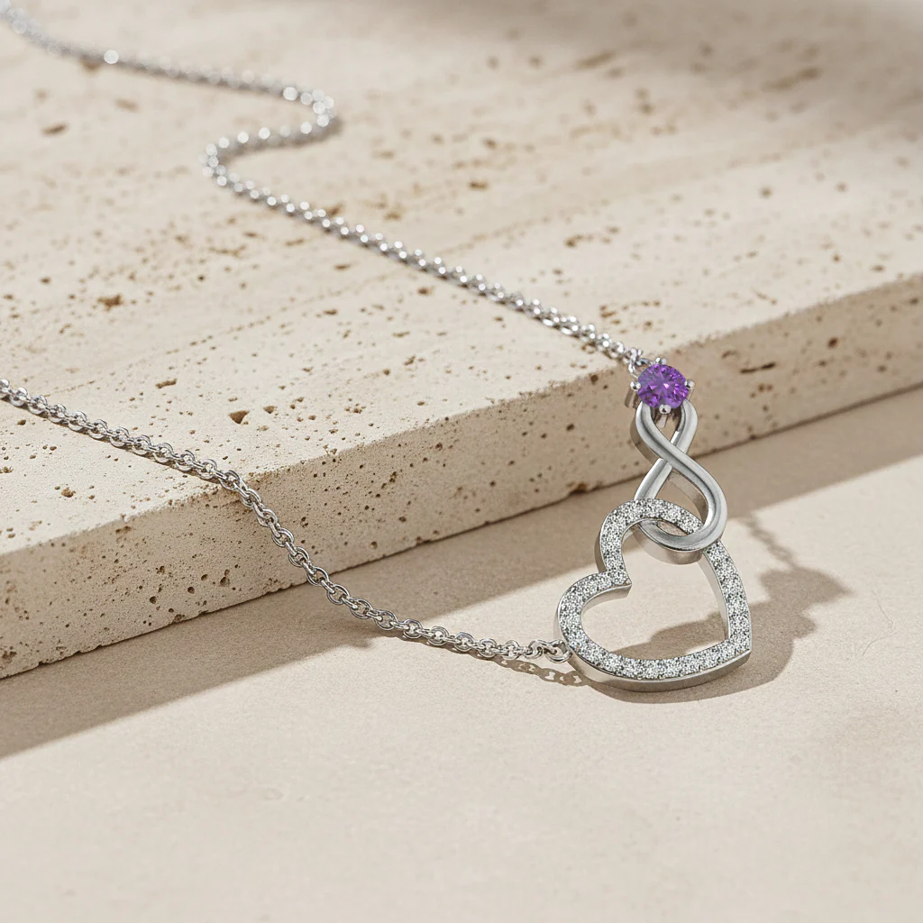 Amethyst Round Infinity Heart Pendant Necklace in 925 Sterling Silver 0.45ct - Image 4