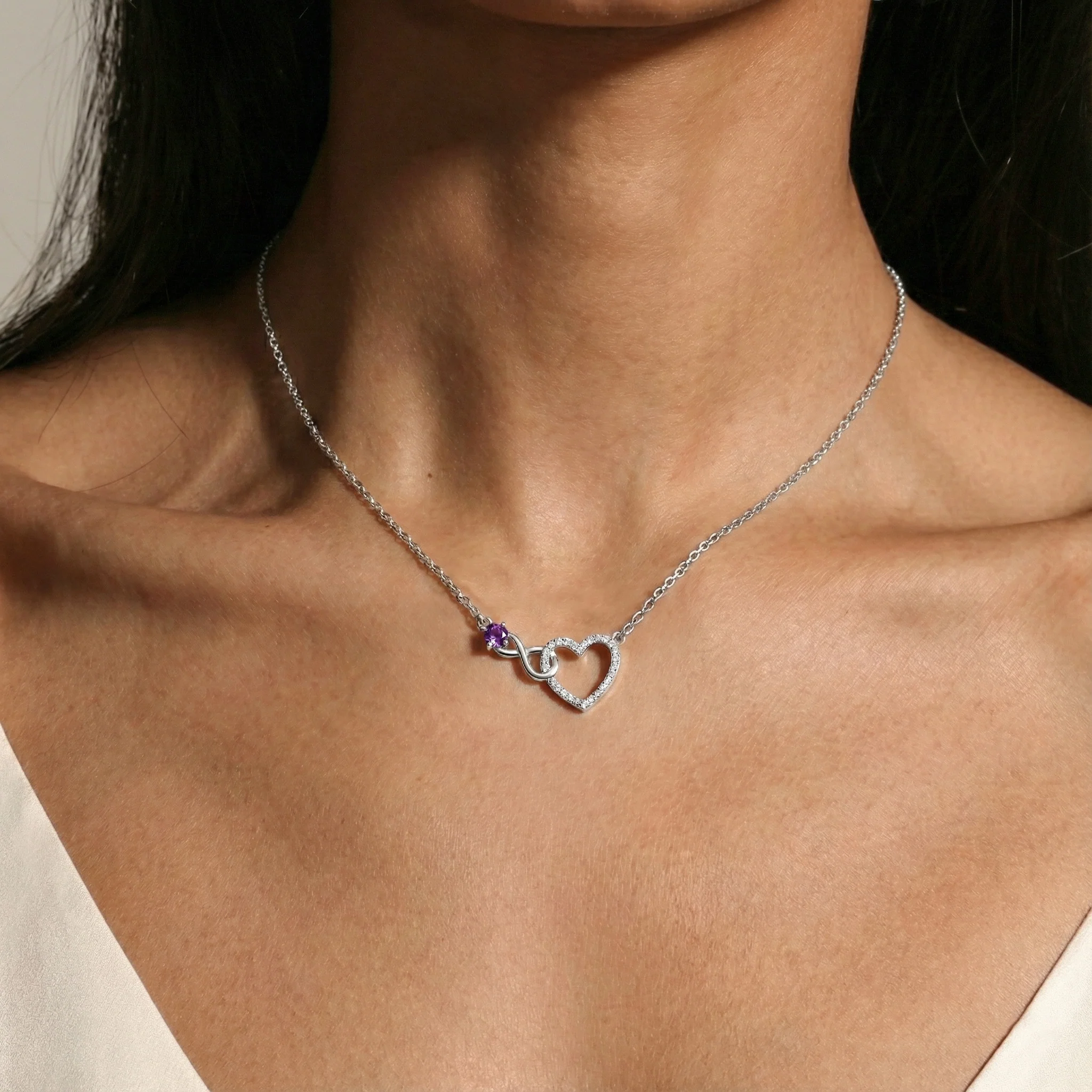 Amethyst Round Infinity Heart Pendant Necklace in 925 Sterling Silver 0.45ct - Image 5