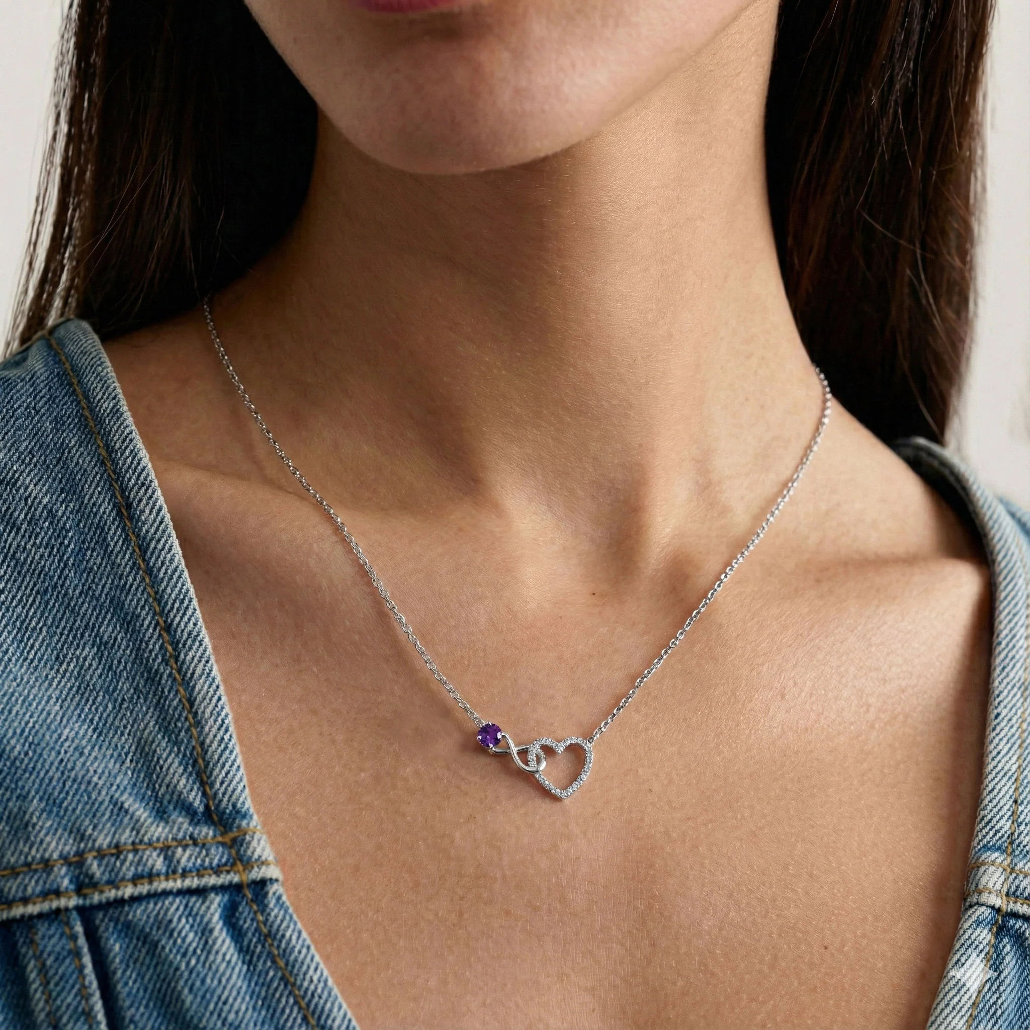 Amethyst Round Infinity Heart Pendant Necklace in 925 Sterling Silver 0.45ct - Image 7
