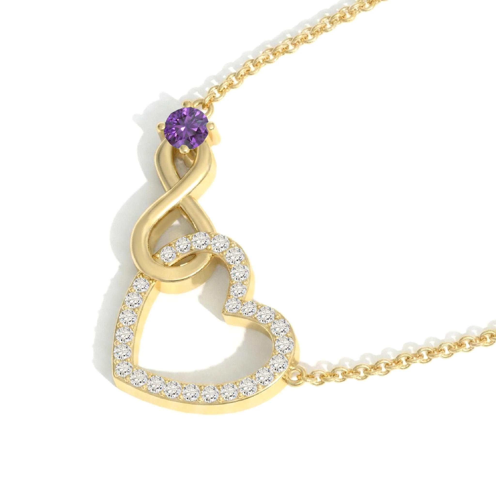 Amethyst Round Infinity Heart Pendant Necklace in 925 Sterling Silver 0.45ct - Image 8