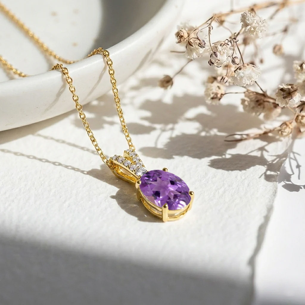 Amethyst Solitaire Pendant Necklace in 925 Sterling Silver 1.2ct - Image 10