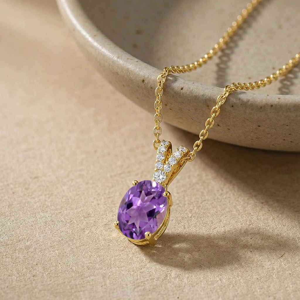 Amethyst Solitaire Pendant Necklace in 925 Sterling Silver 1.2ct - Image 11