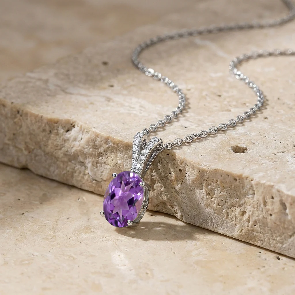 Amethyst Solitaire Pendant Necklace in 925 Sterling Silver 1.2ct - Image 3